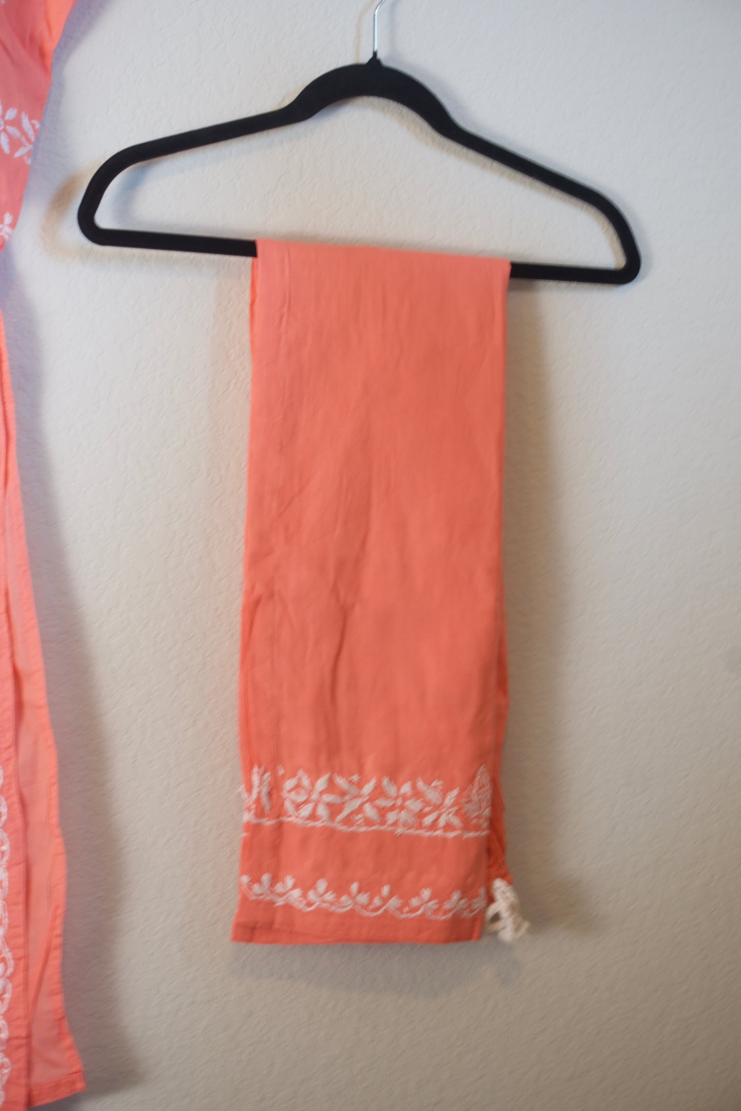 Peach Cotton Chikankari Coord Set - Top with Palazzo