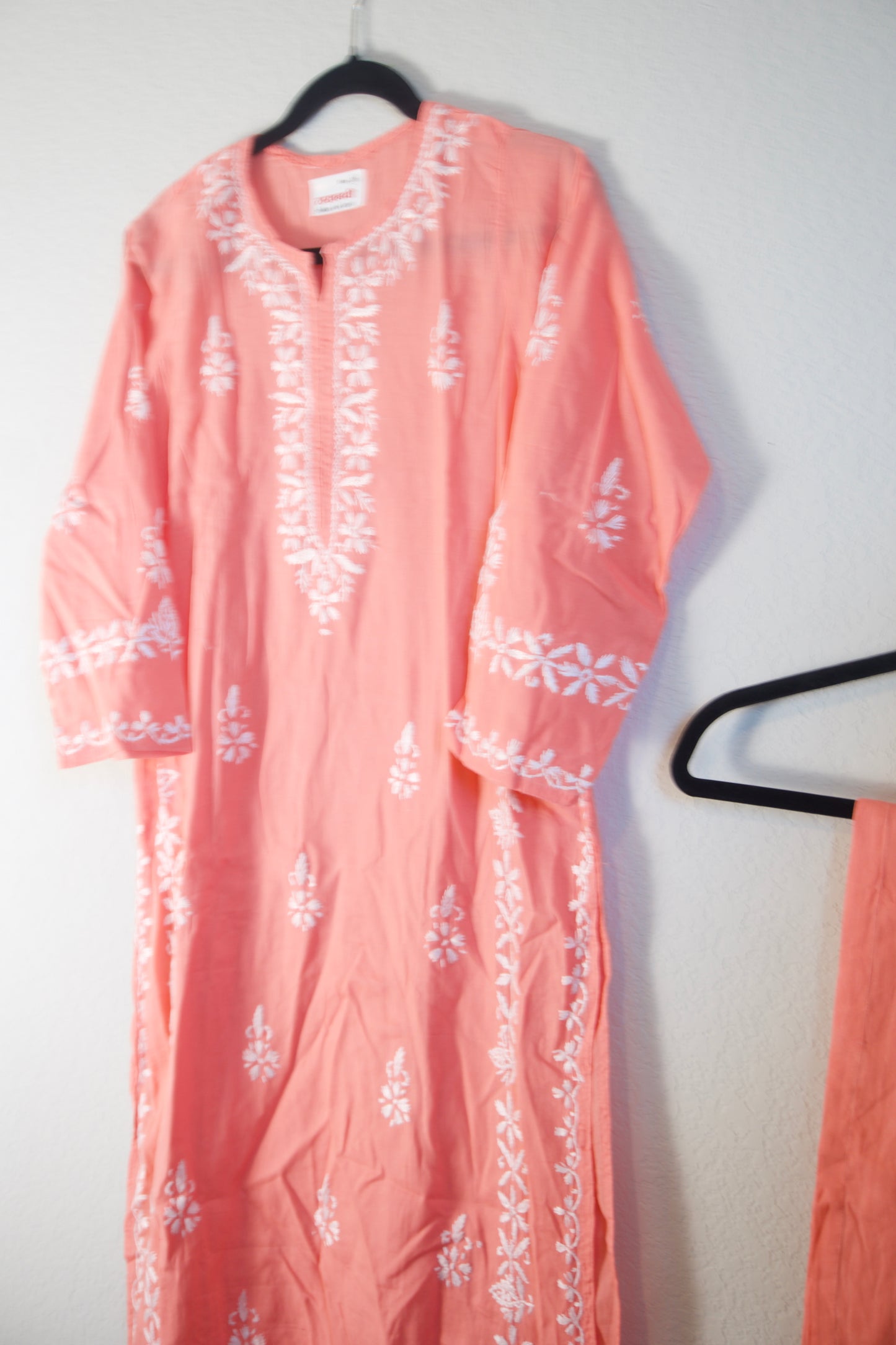 Peach Cotton Chikankari Coord Set - Top with Palazzo