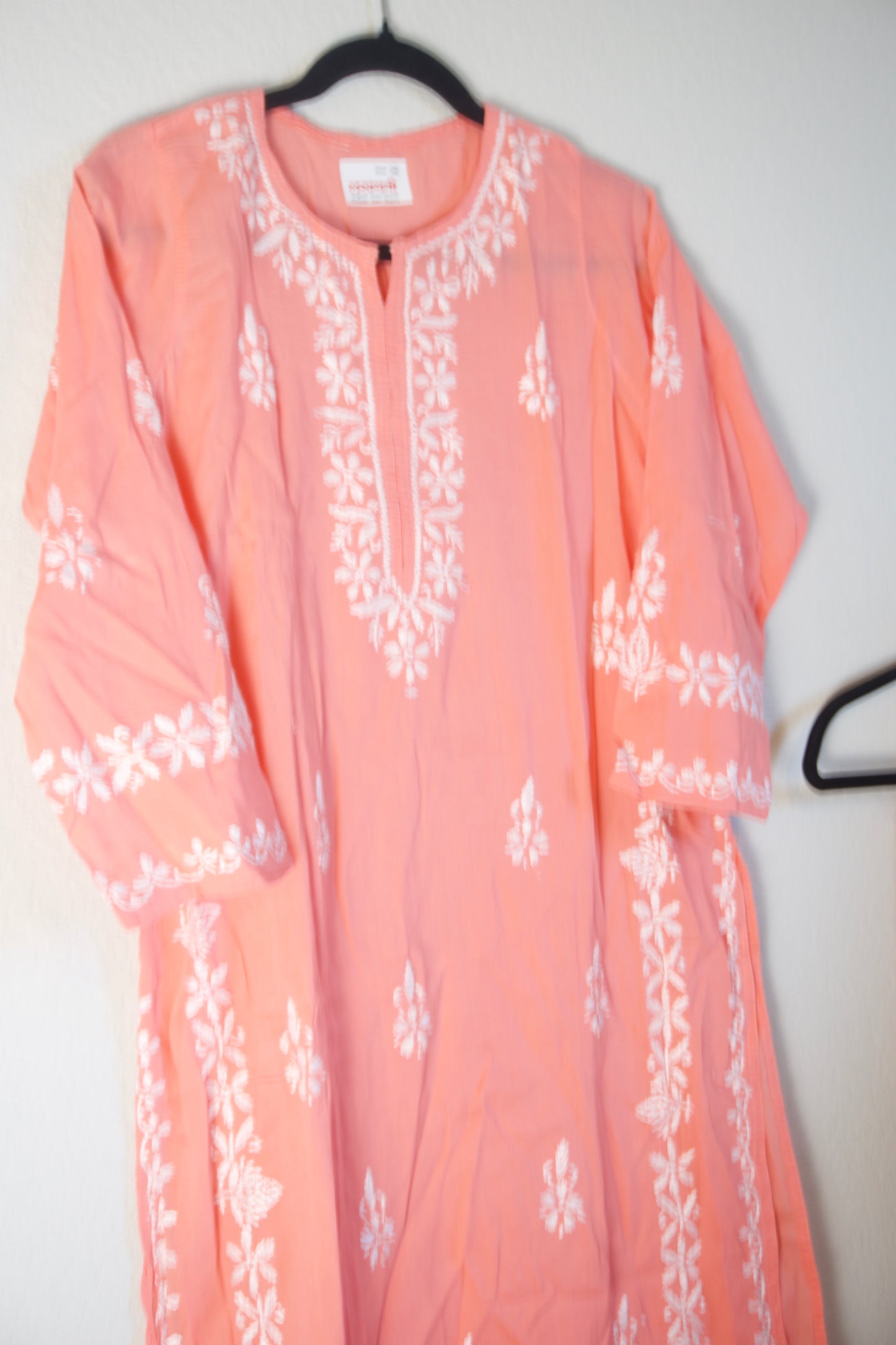 Peach Cotton Chikankari Coord Set - Top with Palazzo