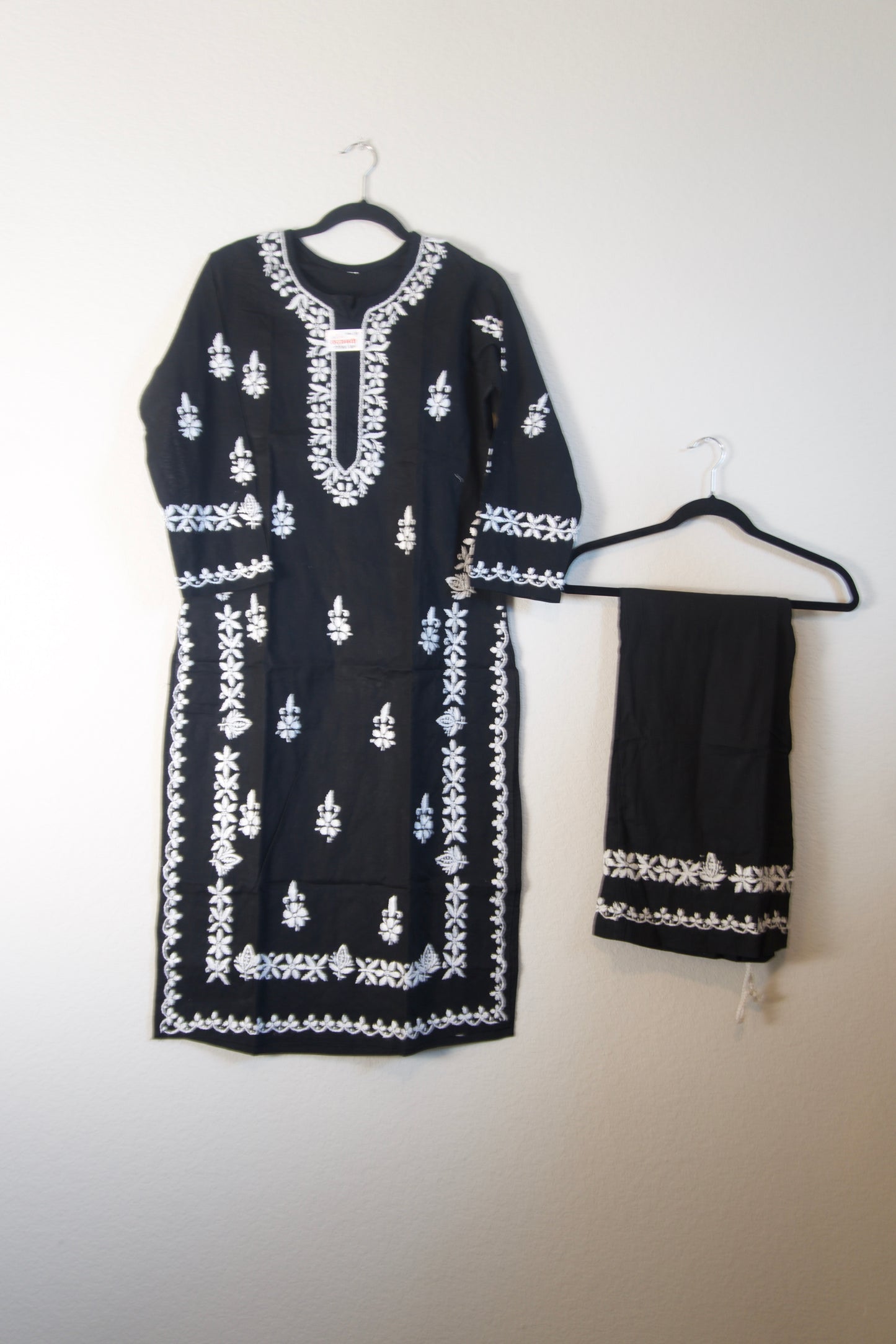 Black Cotton Chikankari Coord Set - Top with Palazzo