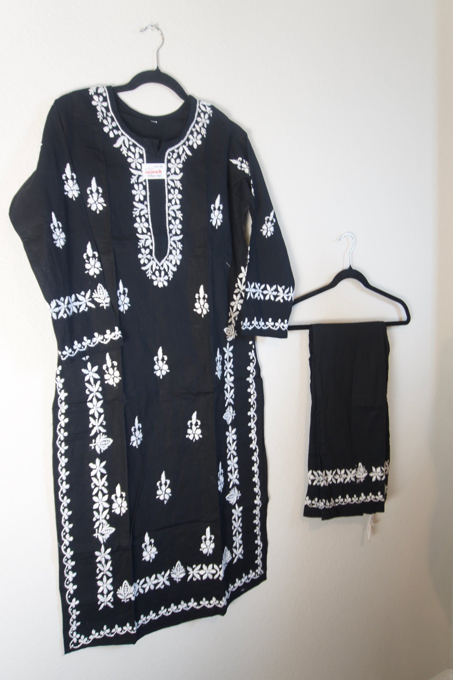Black Cotton Chikankari Coord Set - Top with Palazzo