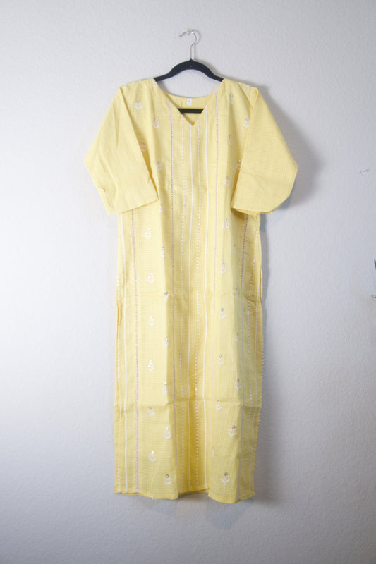 Yellow Kota Cotton Straight Cut Kurti