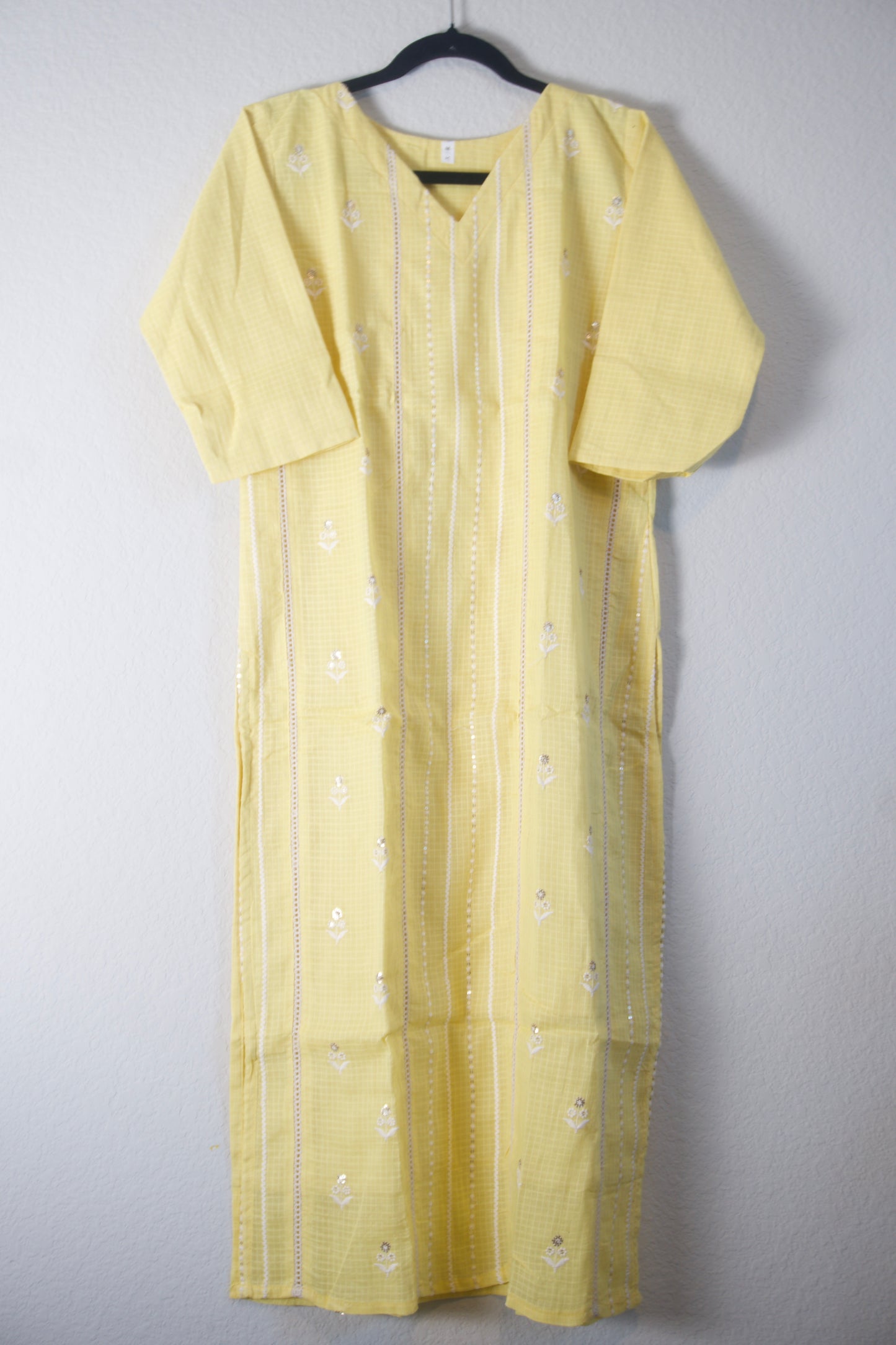 Yellow Kota Cotton Straight Cut Kurti