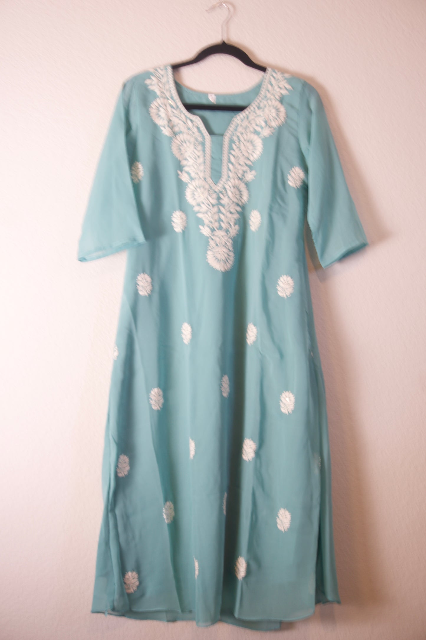 Ice Blue Georgette A-line Kurti