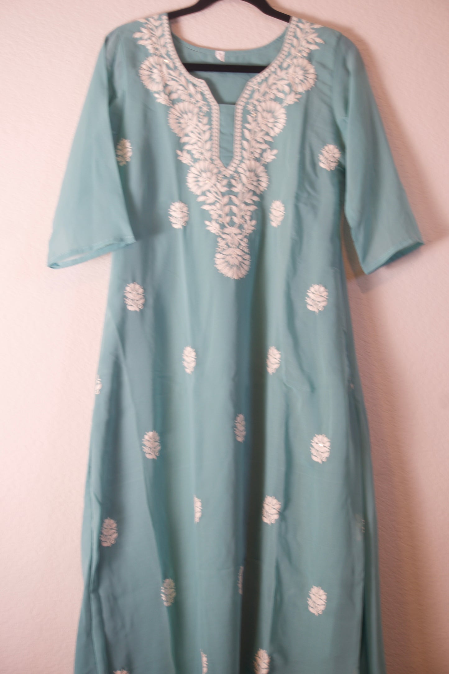 Ice Blue Georgette A-line Kurti