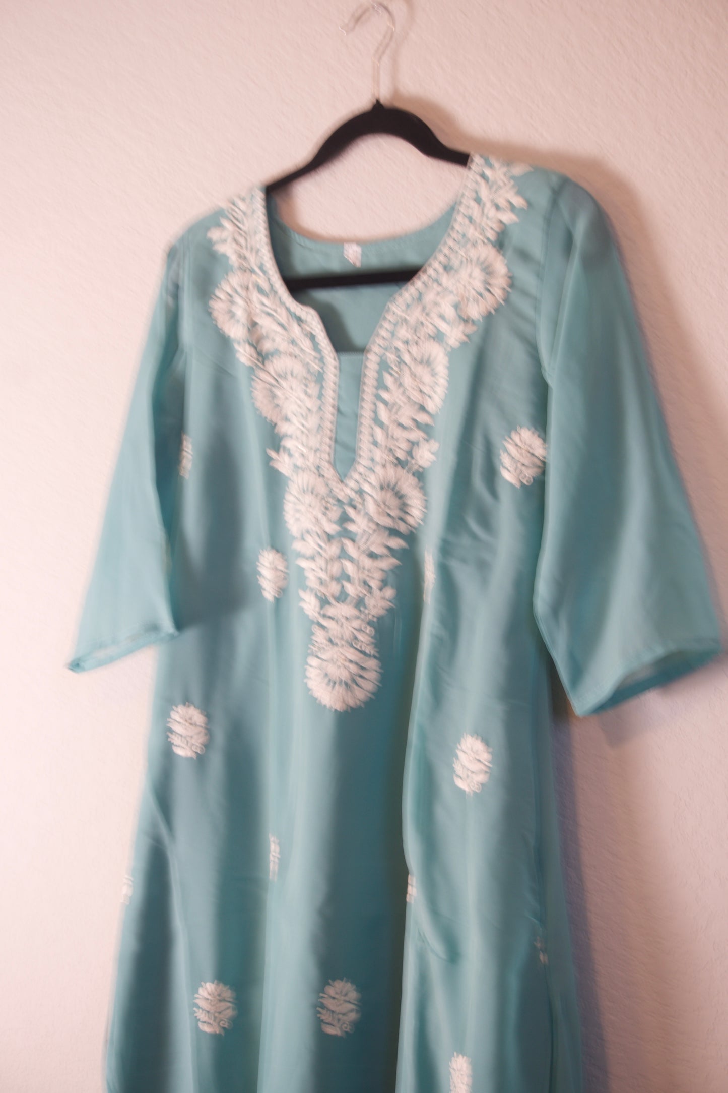 Ice Blue Georgette A-line Kurti