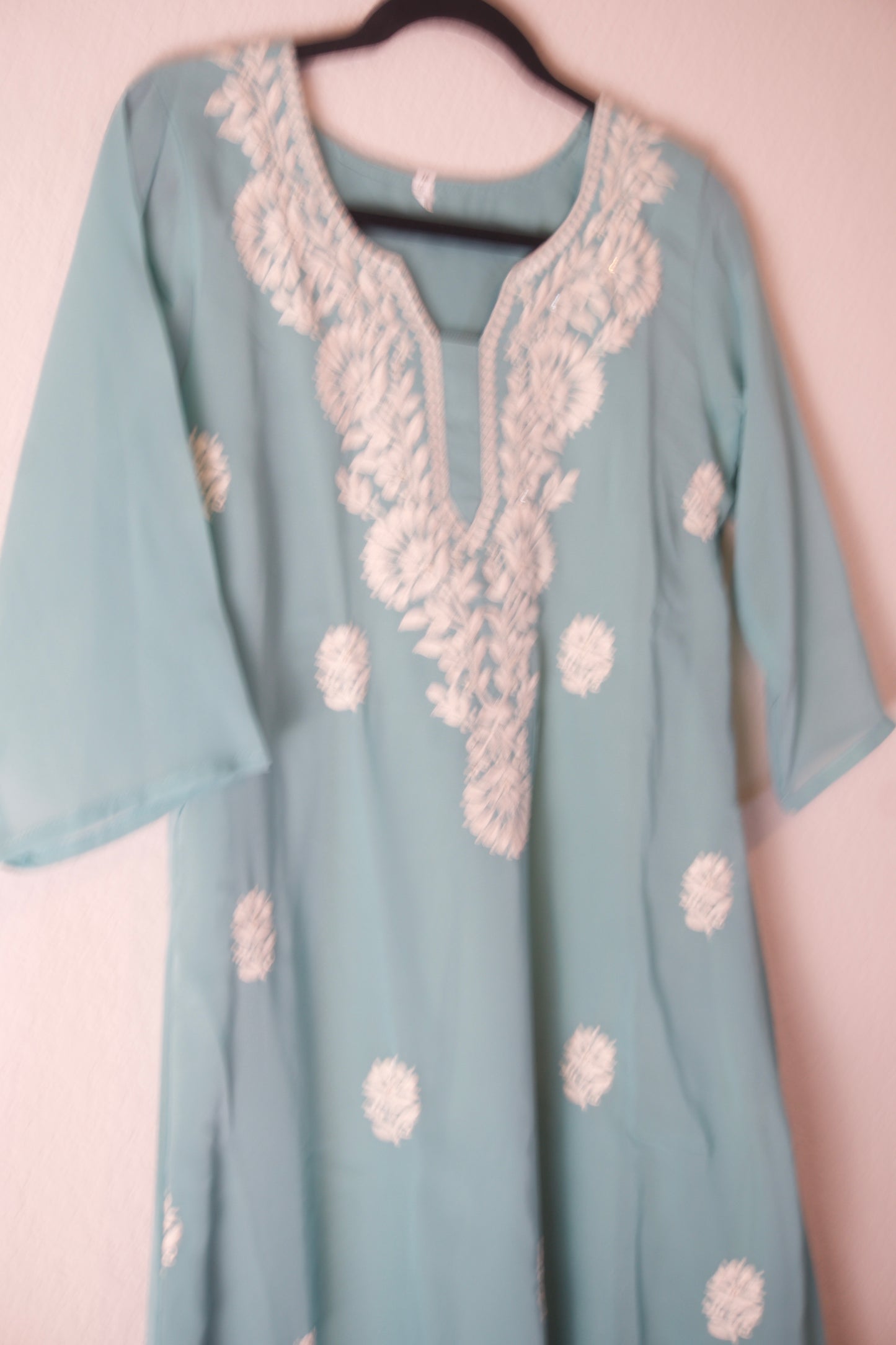 Ice Blue Georgette A-line Kurti