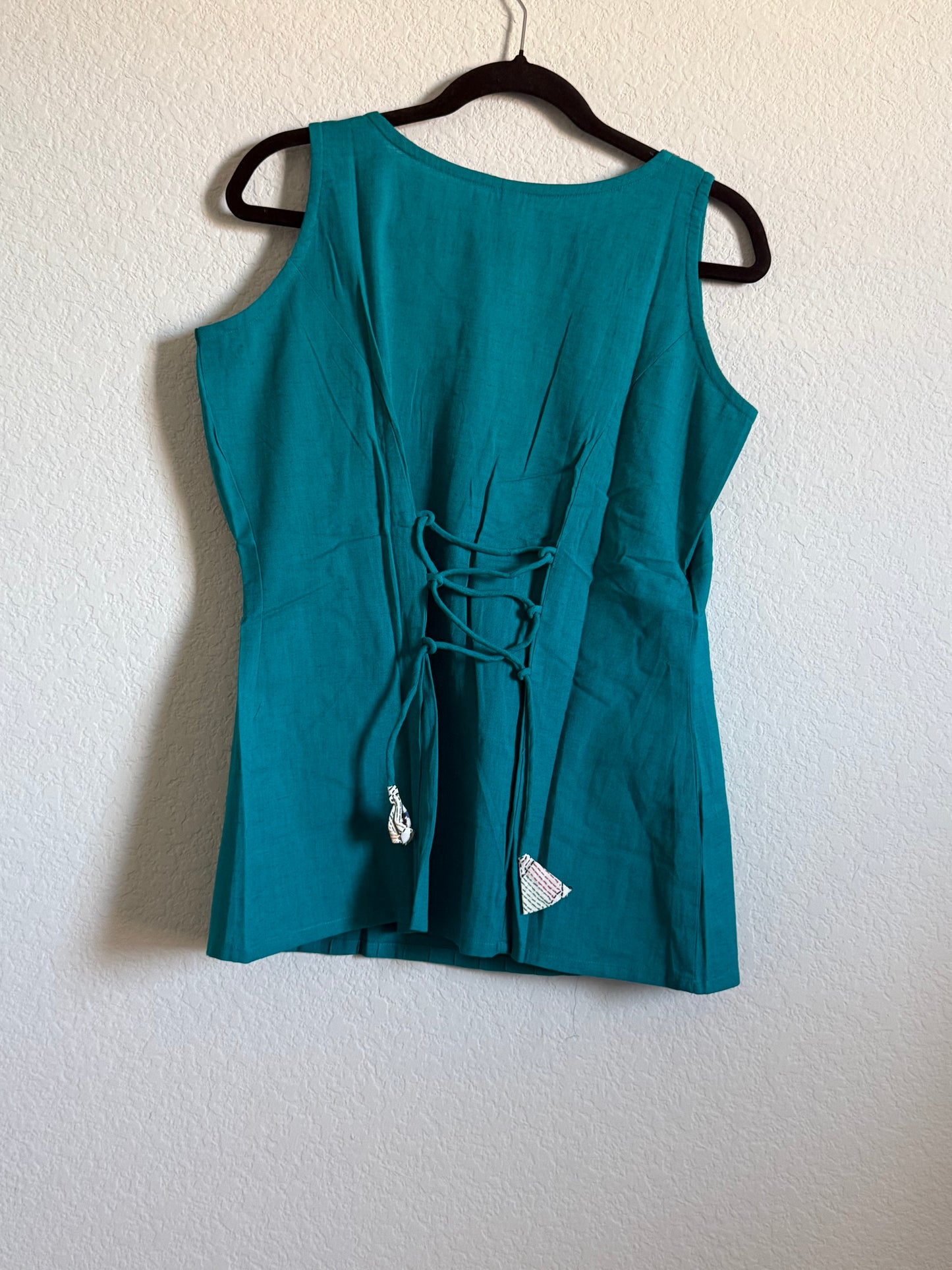 Blue Cotton Sleeveless Short Top - Design 2