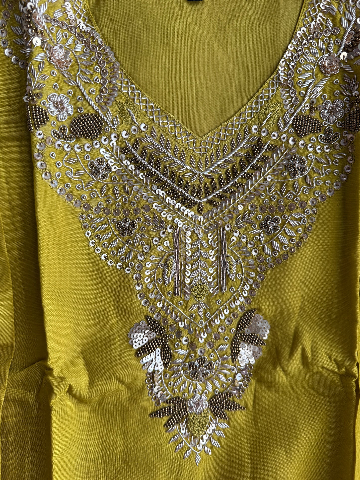 Mehendi green designer handwork straight cut partywear suit set