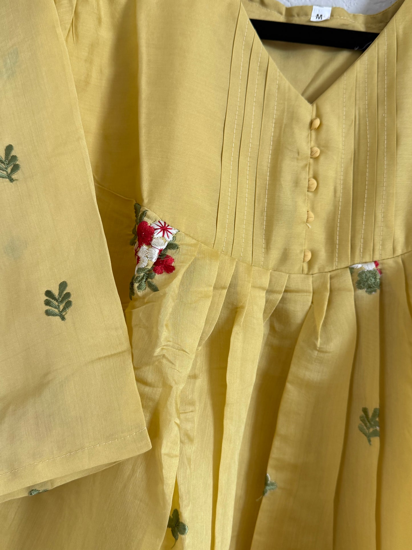 Mehendi Yellow Mul Chanderi A-line Kurti