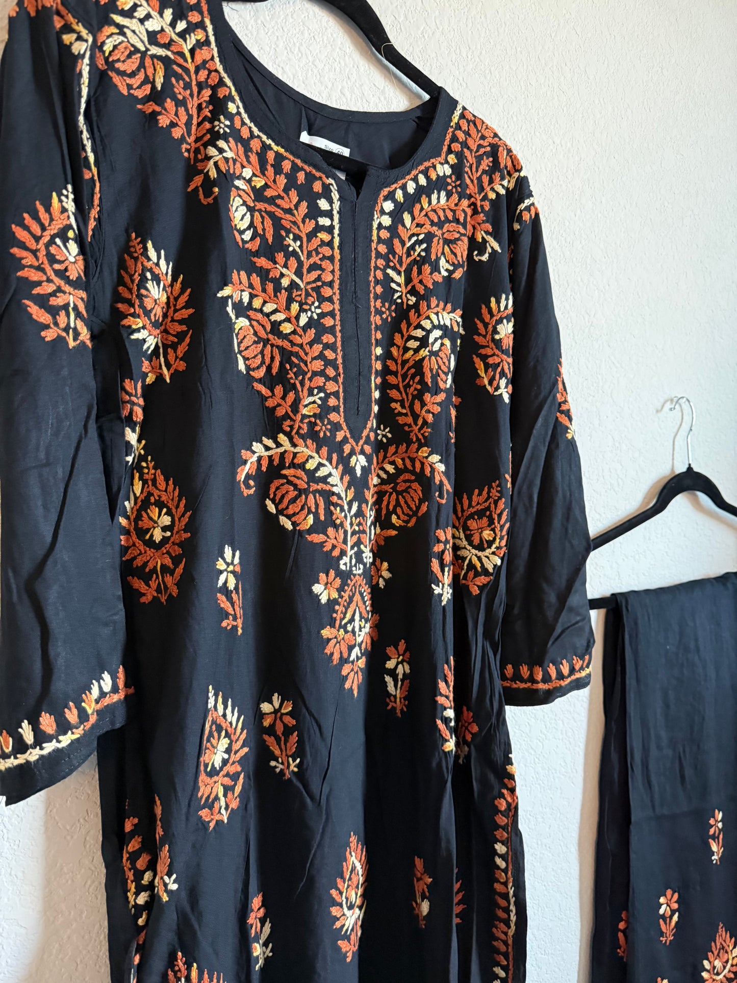 Black with Brown Rayon Chikankari Coord Set - Top with Palazzo