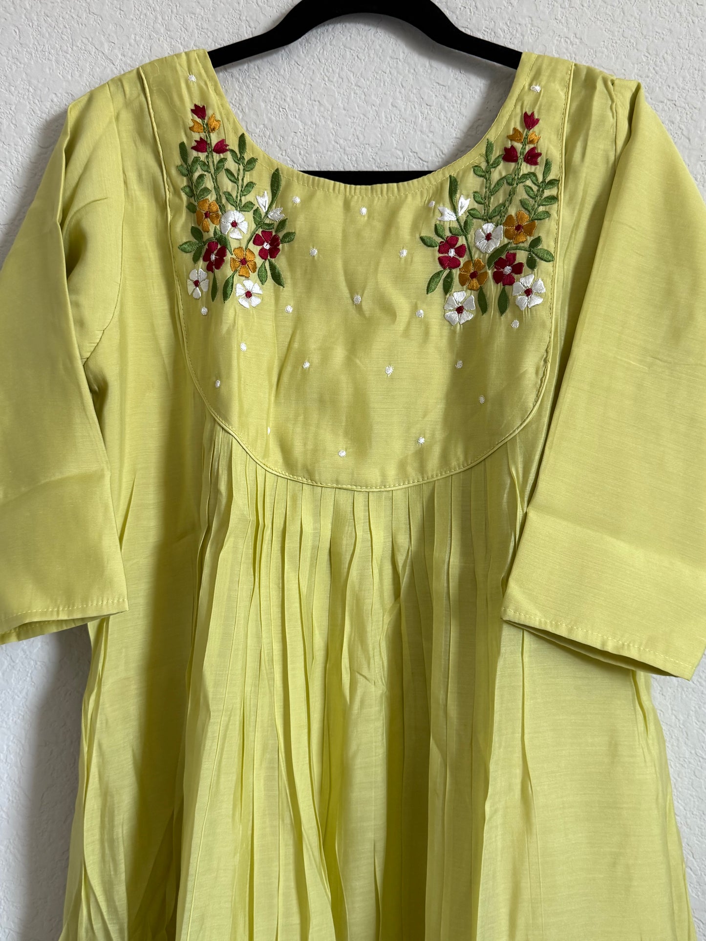 Parrot Green Mul Chanderi A-line Frock Kurti