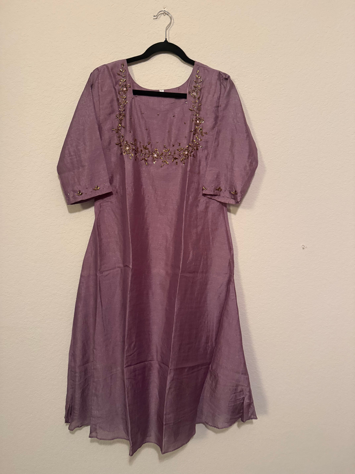 Mauve Vichitra Silk A-line Handwork Festive Kurti
