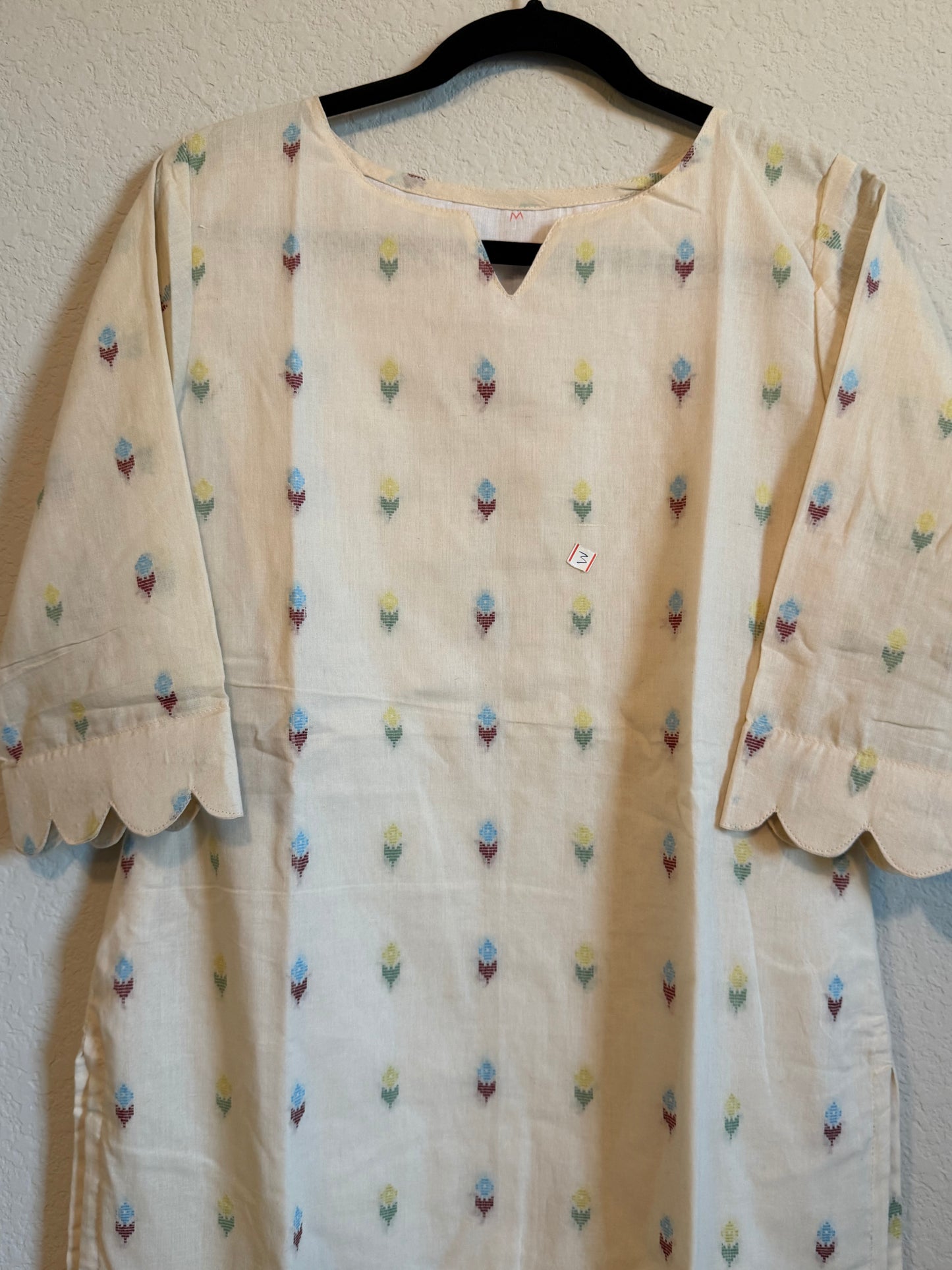 Half White Cotton Straight Cut Customized Coord Set
