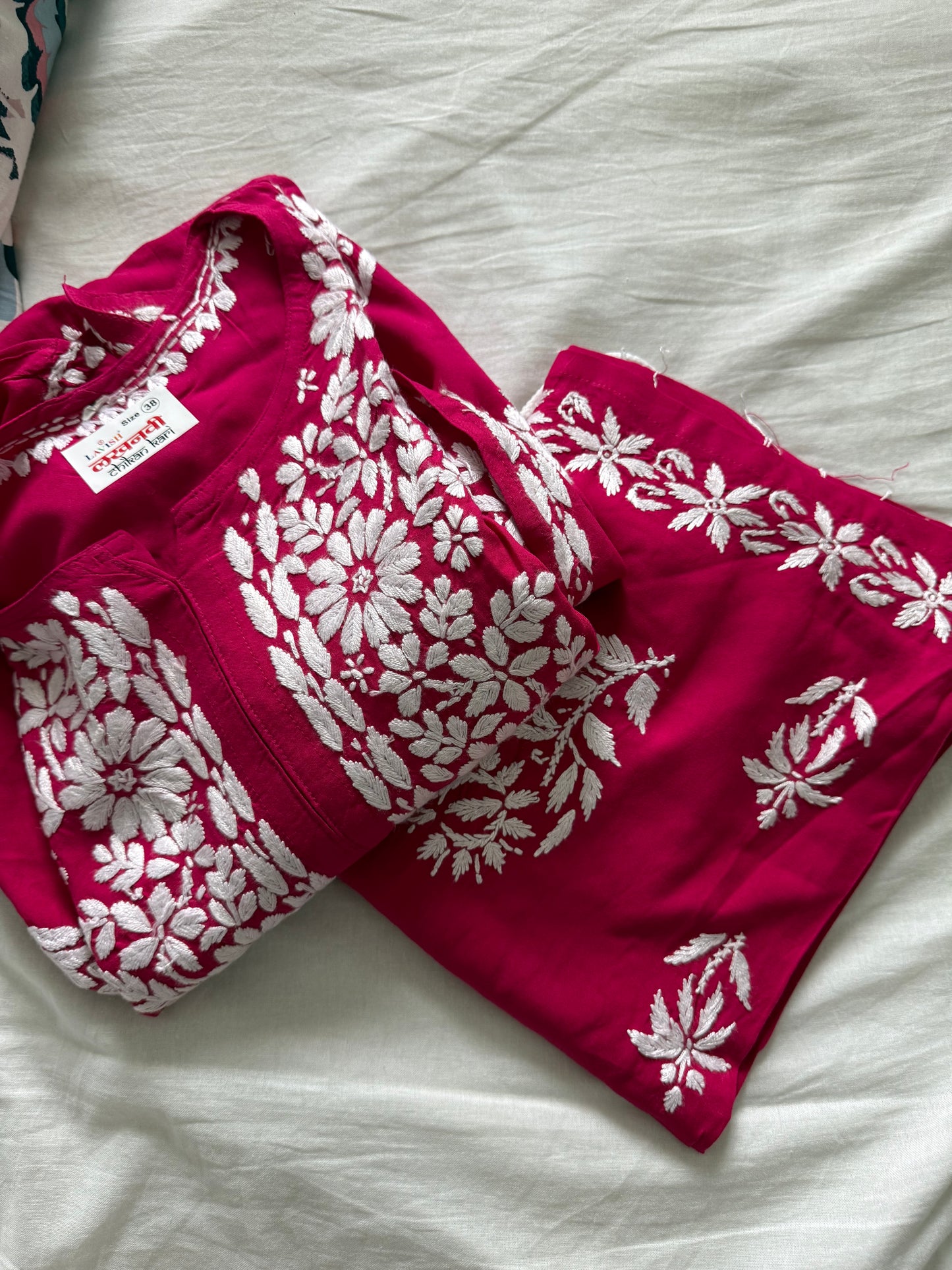 Pink Rayon Chikankari Coord Set - Top with Palazzo