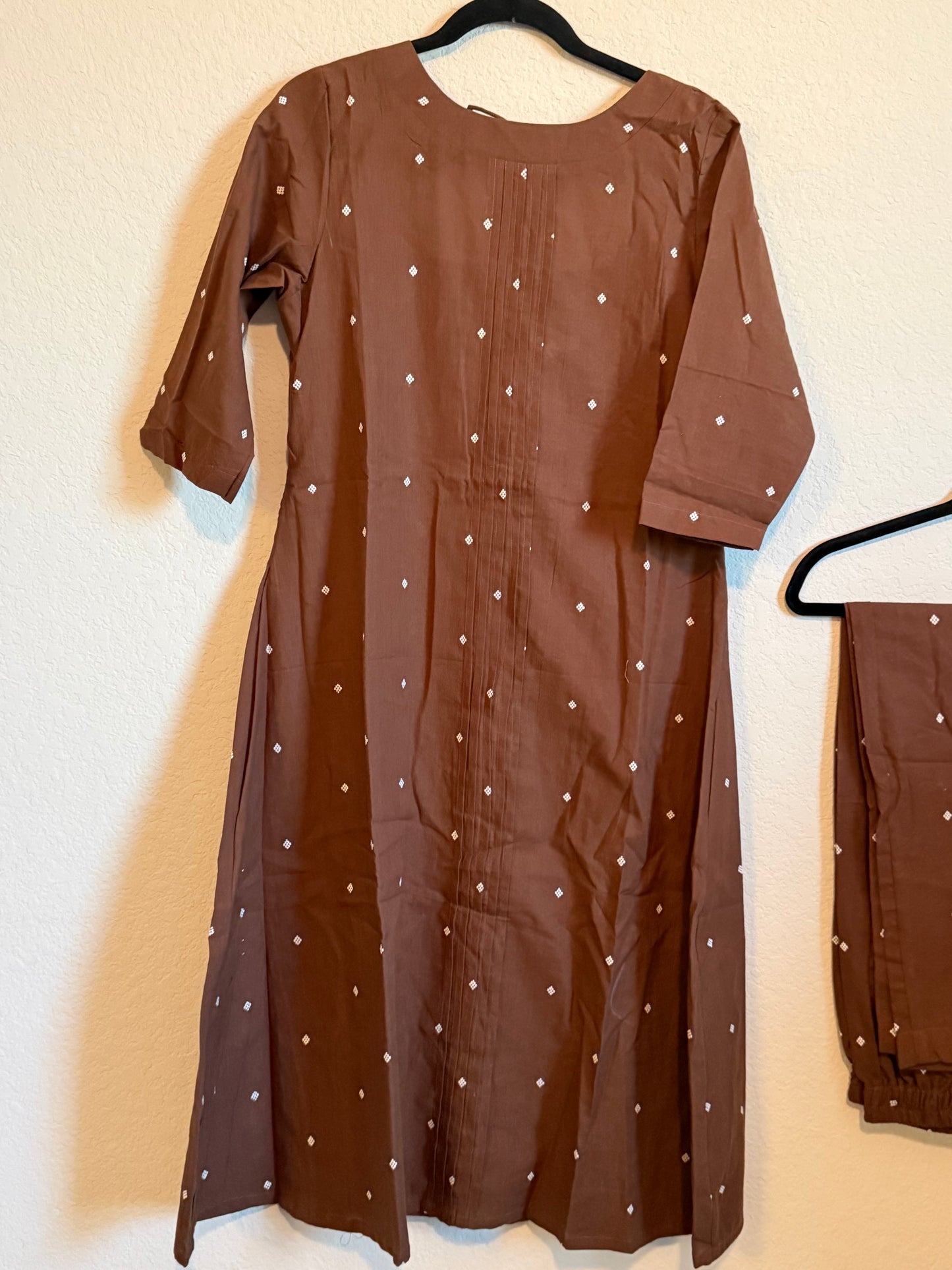 Brown Cotton A-line Customized Coord Set