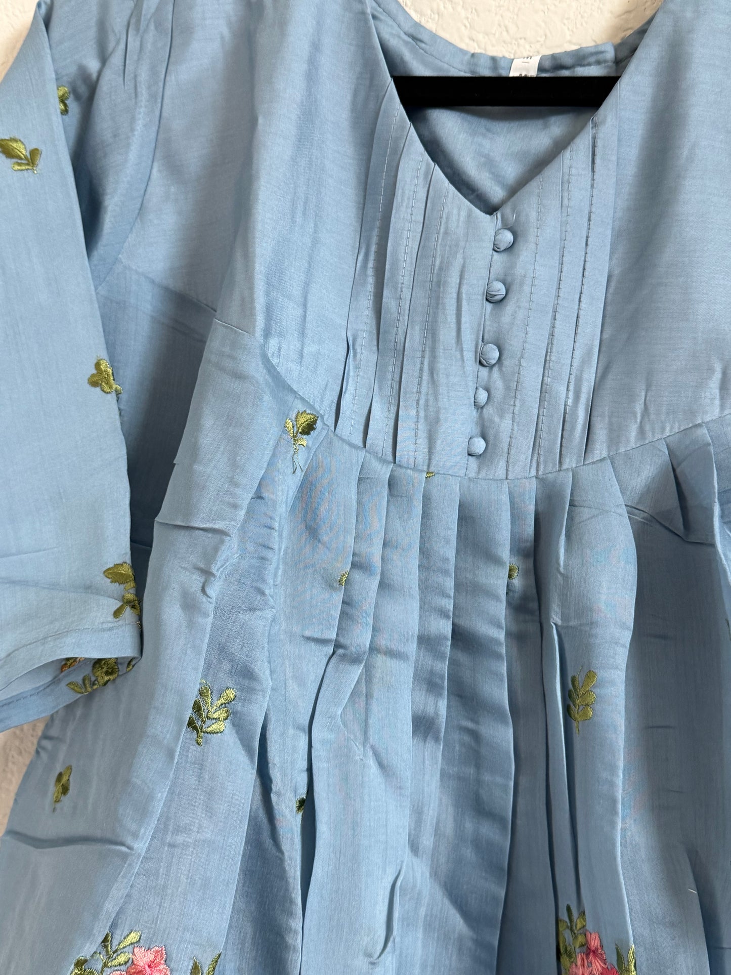 Powder Blue Mul Chanderi A-line Kurti