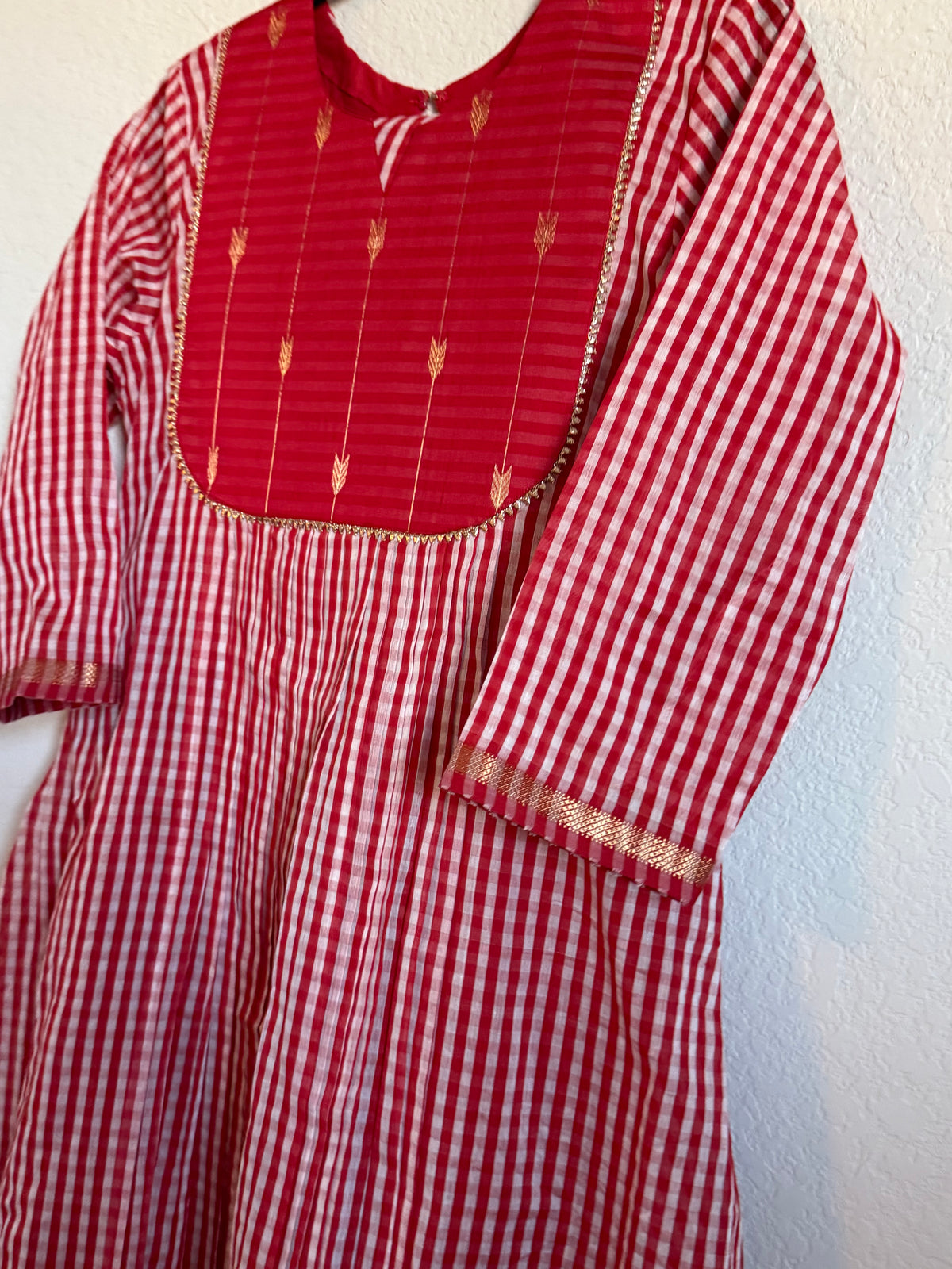 Red Maheshwari Silk Handloom Checks Coord Set