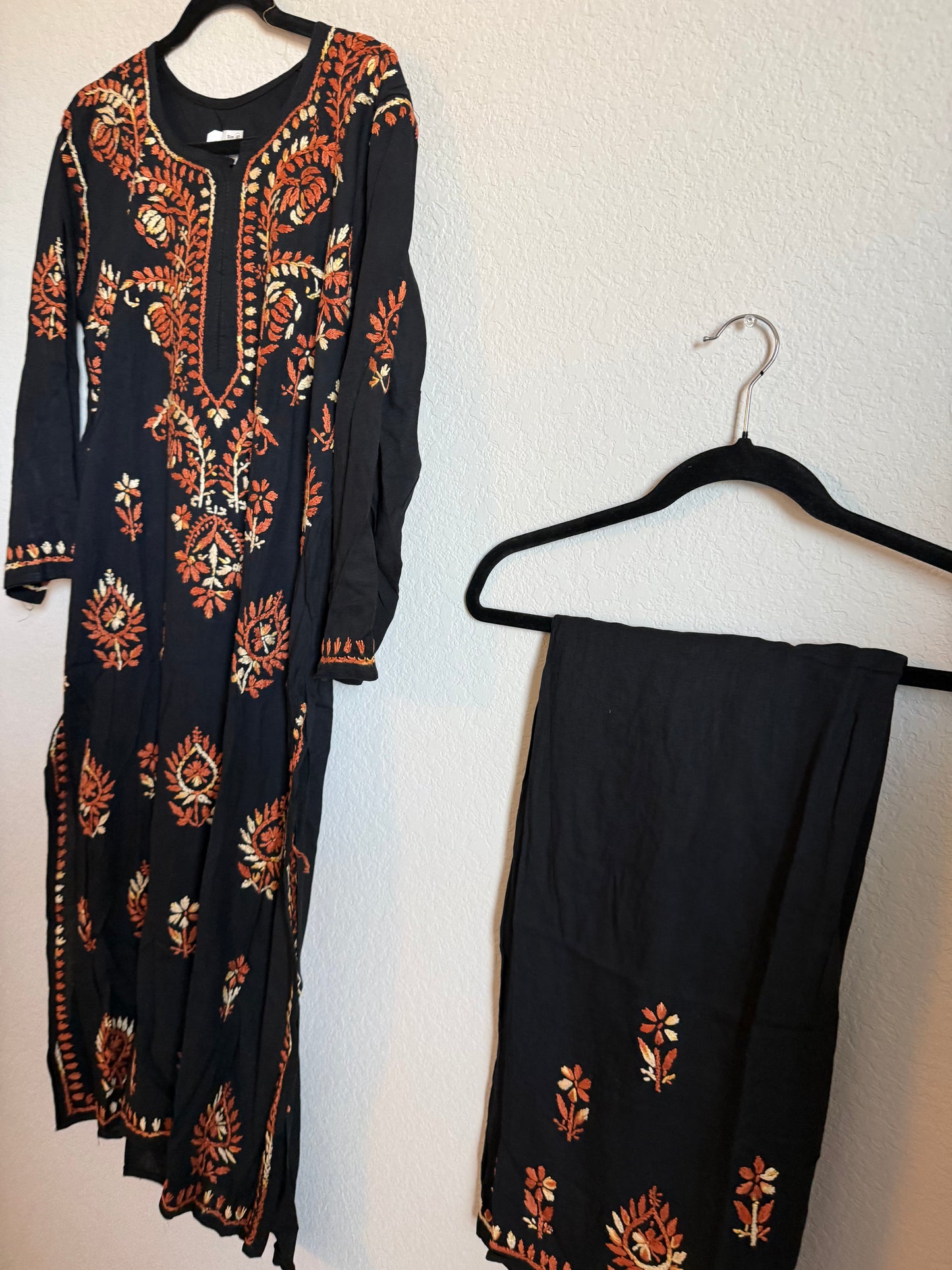 Black with Brown Rayon Chikankari Coord Set - Top with Palazzo