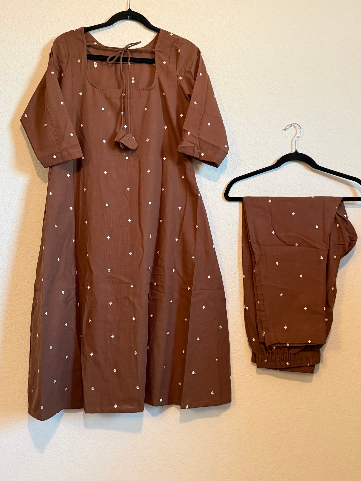 Brown Cotton A-line Customized Coord Set