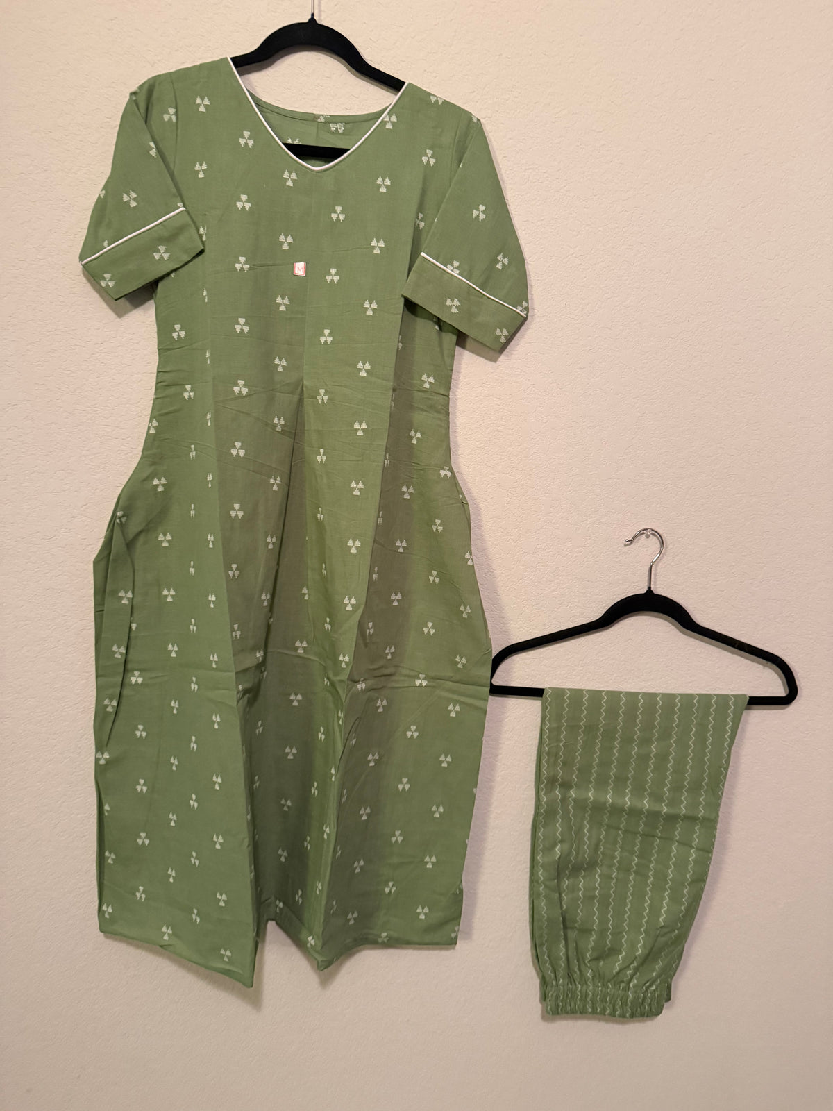 Green Cotton A-line Customized Coord Set