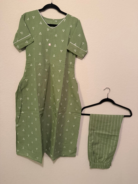 Green Cotton A-line Customized Coord Set