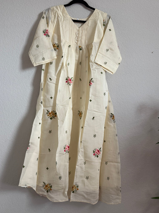 Half White Mul Chanderi A-line Kurti