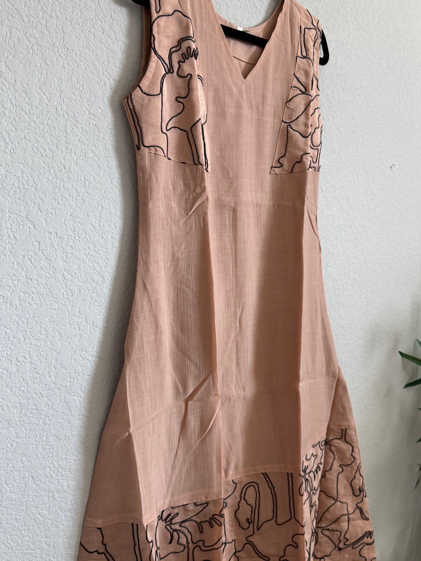 Peach Mul Chanderi Sleeveless A-line Dress