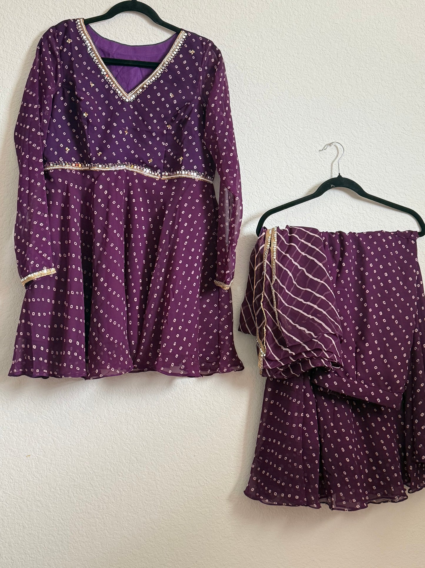 Purple Bandhini Handwork Sharara Set