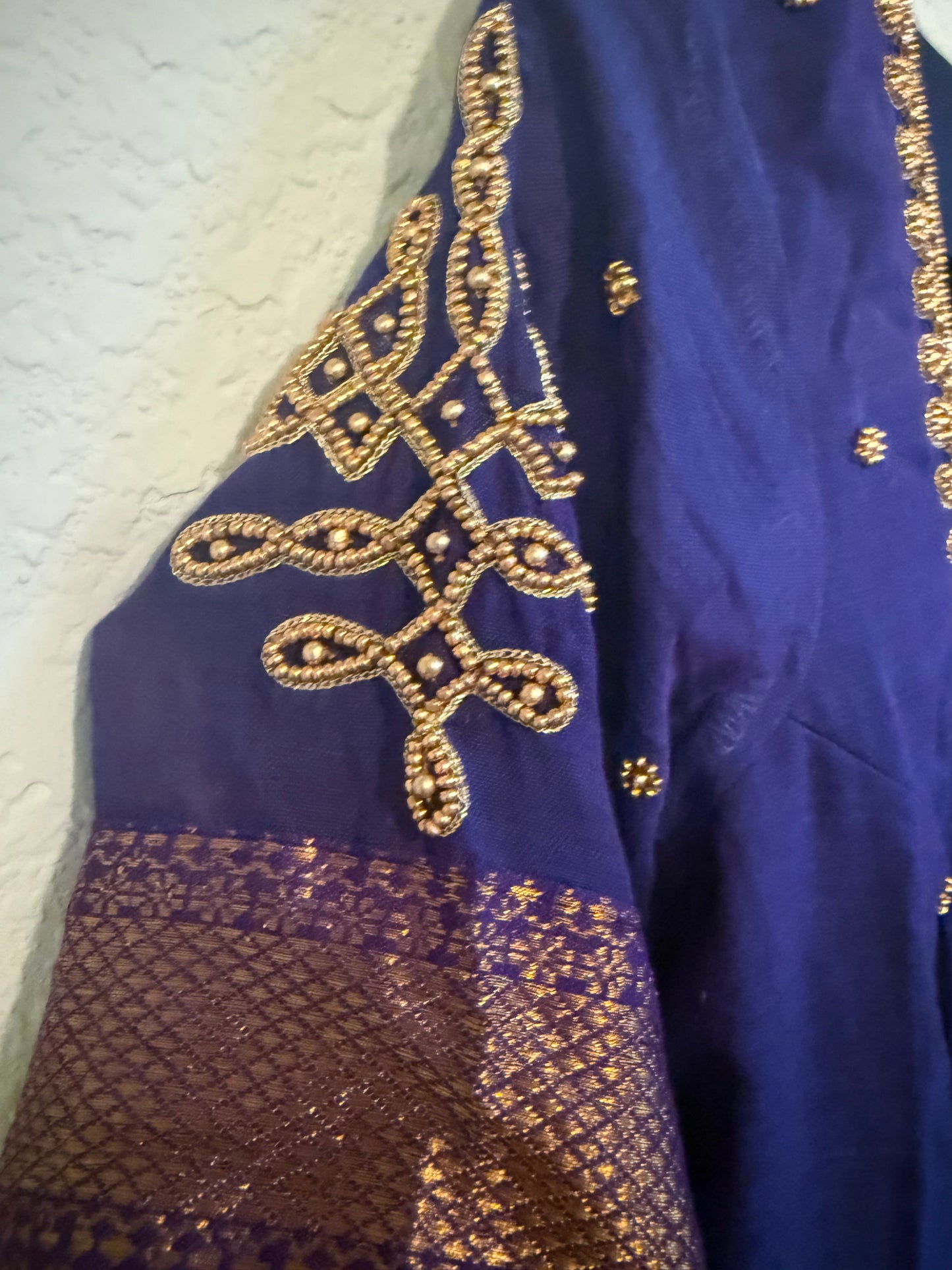 Blue Narayanpet Kolam Design Maggam Work Anarkali with Dupatta