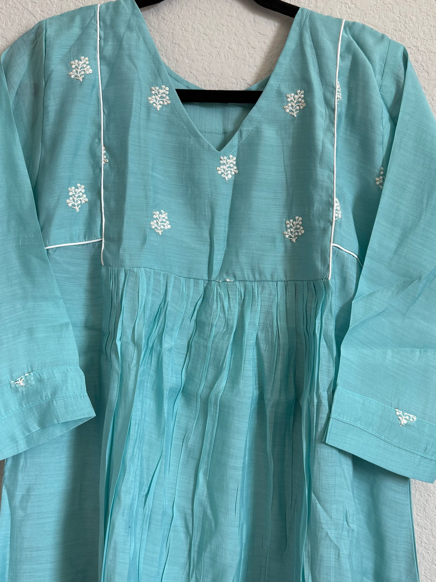 Sky Blue Mul Chanderi A-line Frock Kurti