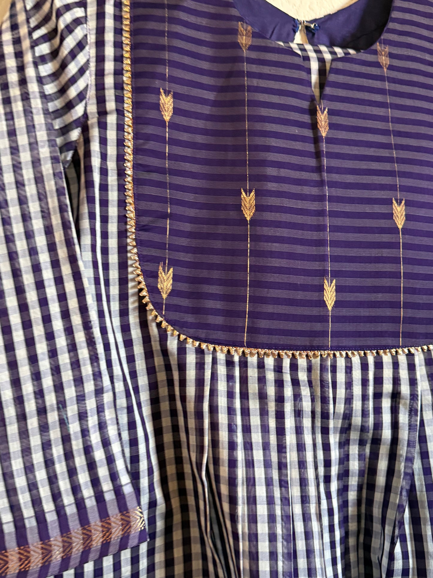Purple Maheshwari Silk Handloom Checks Coord Set