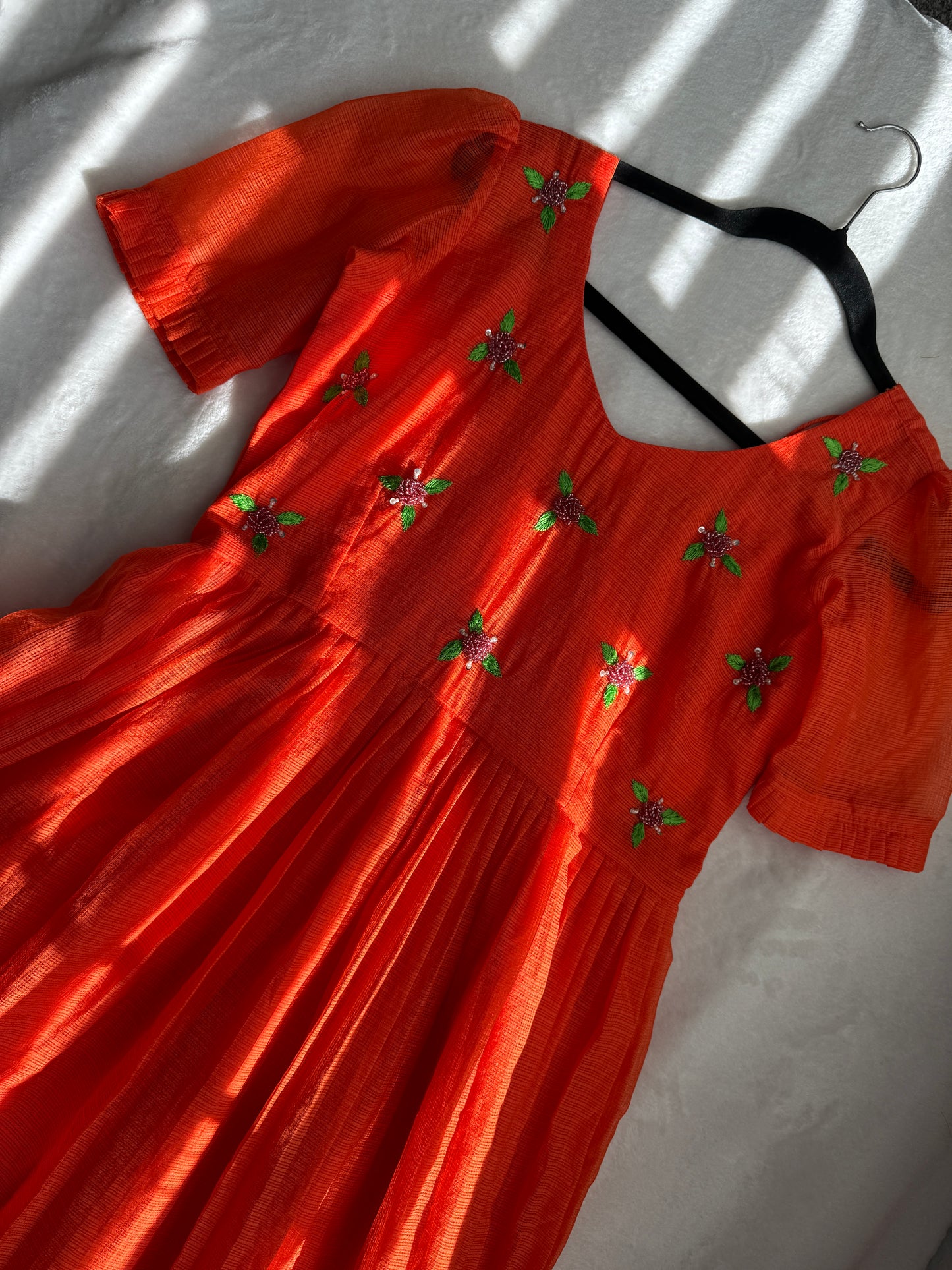 Rust orange maggam work kota midi dress