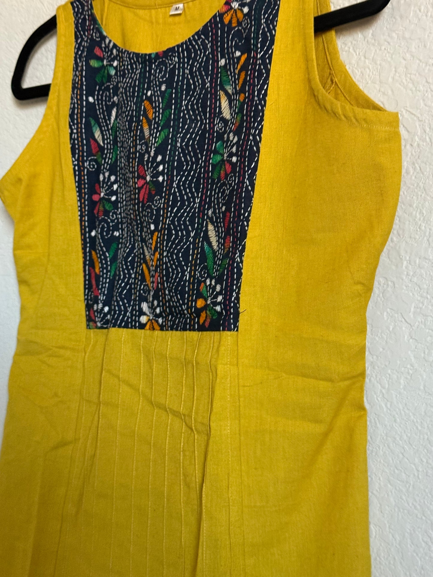Yellow Cotton Sleeveless Short Top