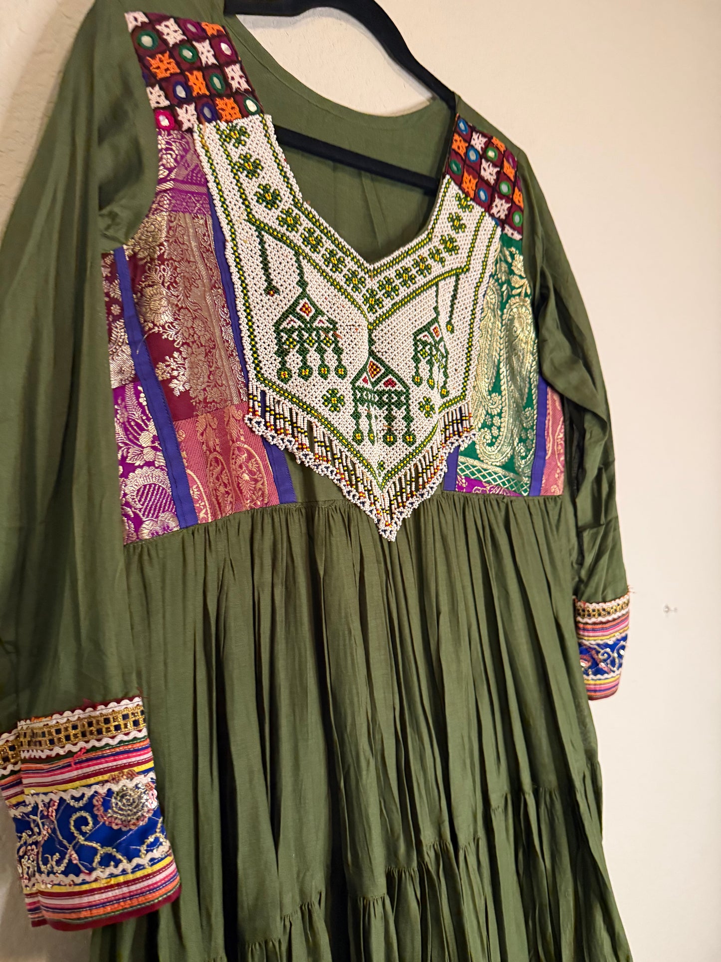 Green Handwork Heavy Flared Anarkali Long Dress