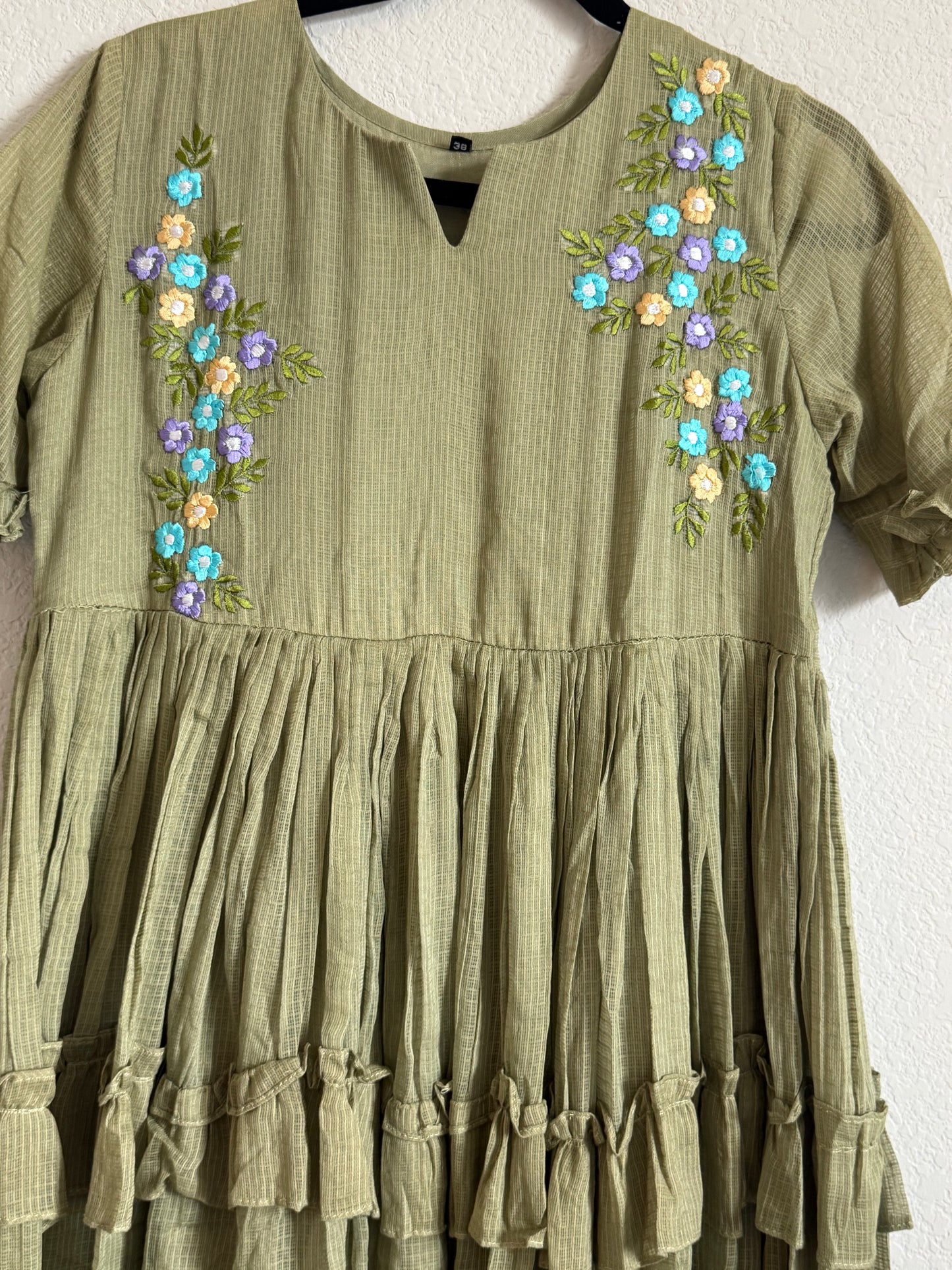 Green Floral Kota Frock