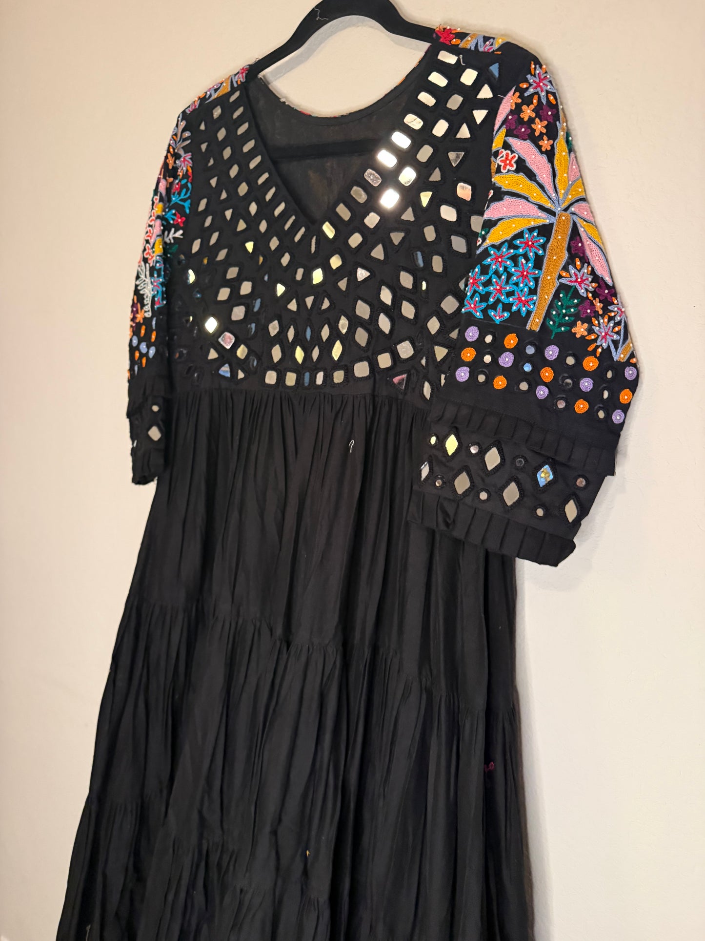 Black Handwork Mirror Work Heavy Flared Anarkali Long Dress