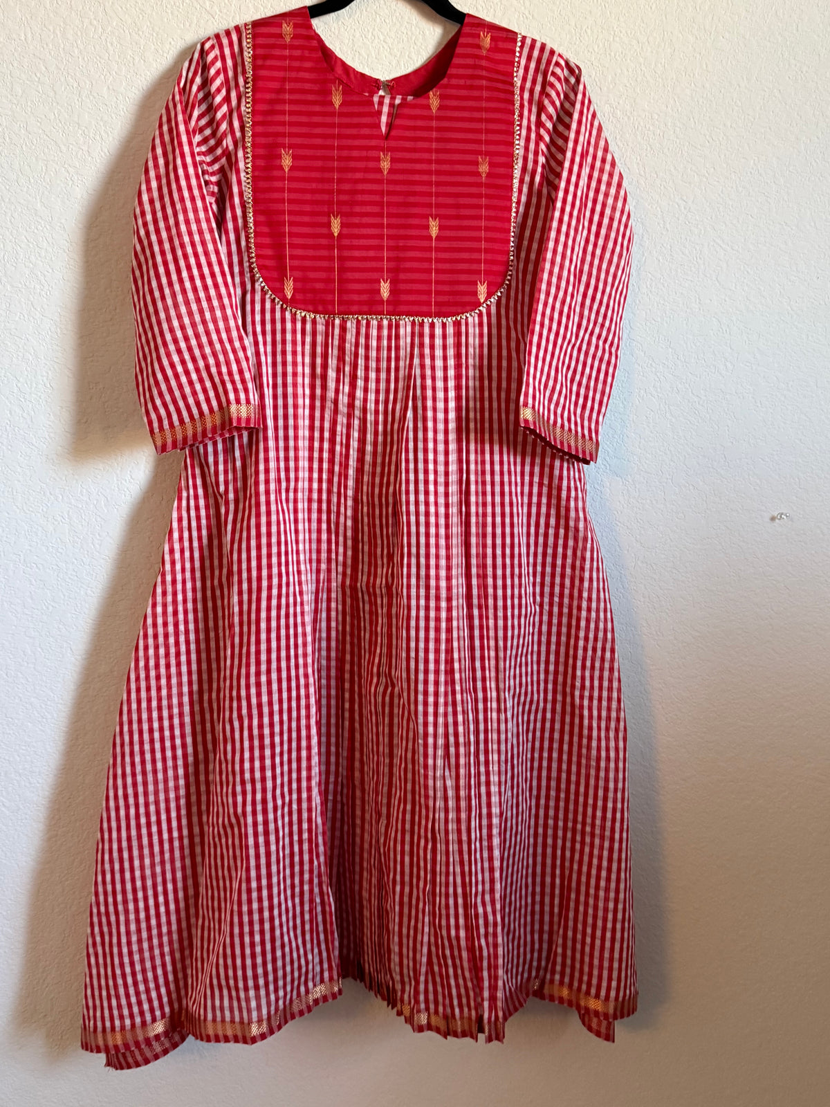 Red Maheshwari Silk Handloom Checks Coord Set