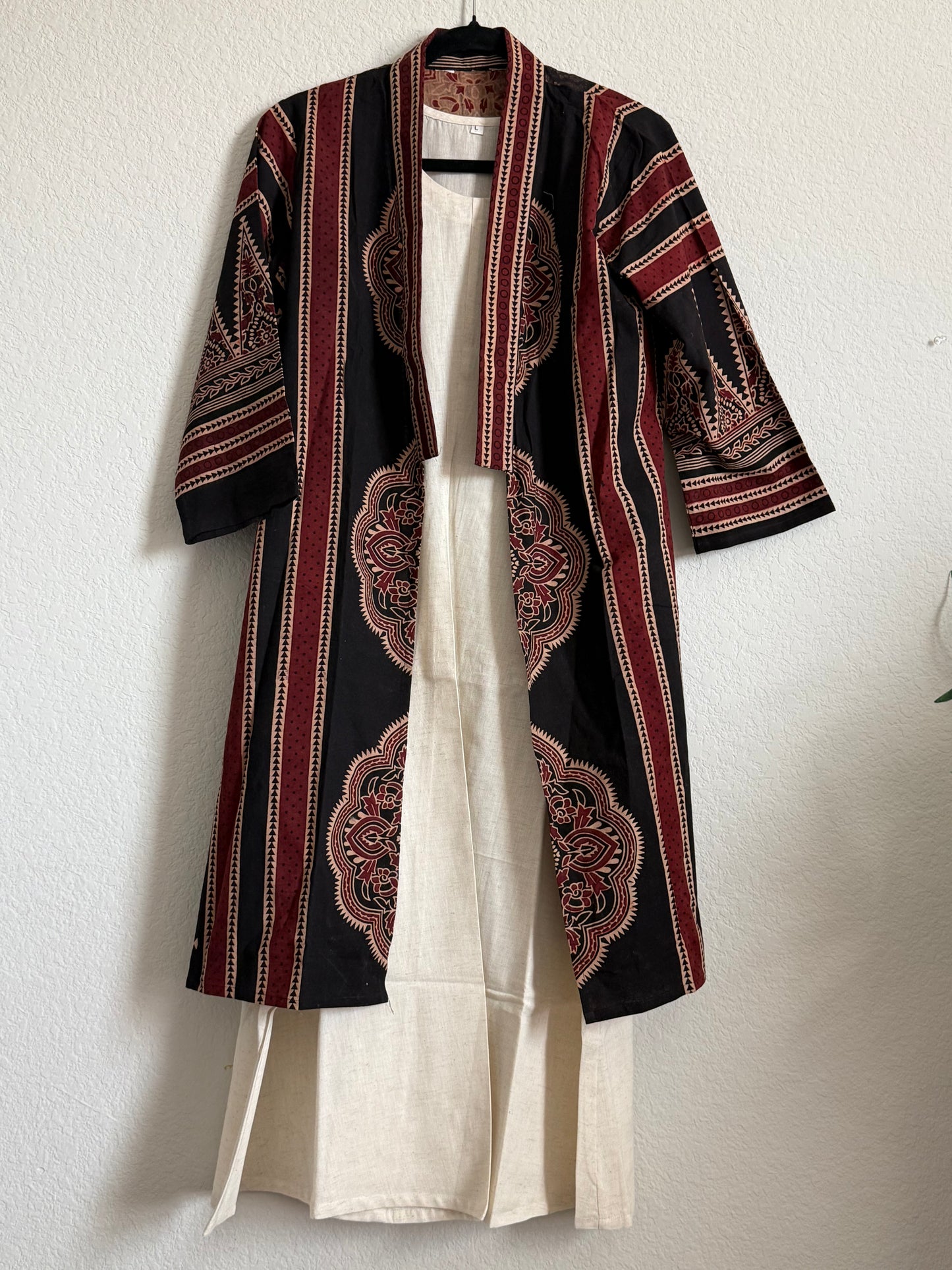 Black Ajrakh Coat Model Dress with Half White Cotton Sleeveless Inner