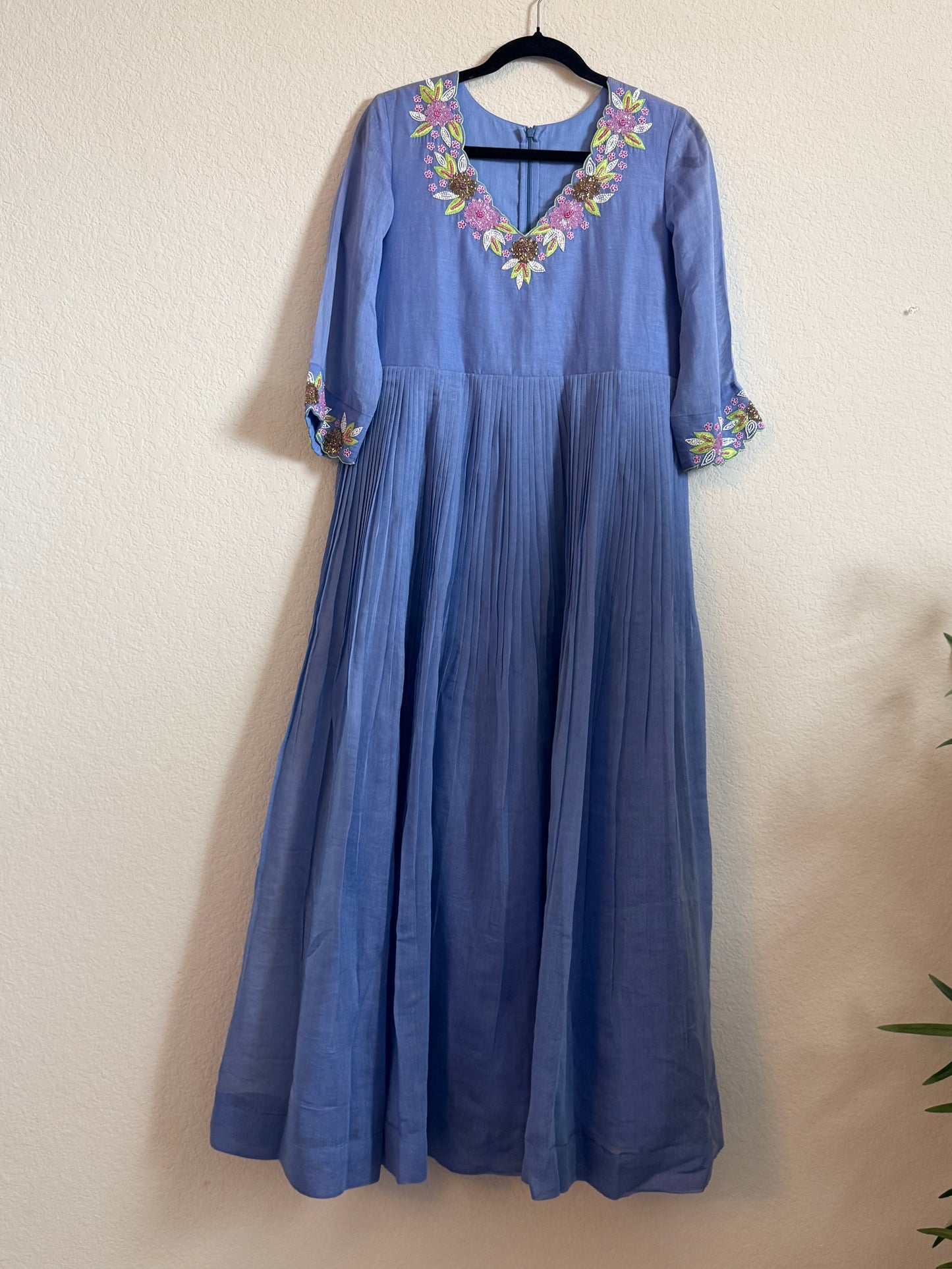 Blue Mul Chanderi Handwork Designer Dress