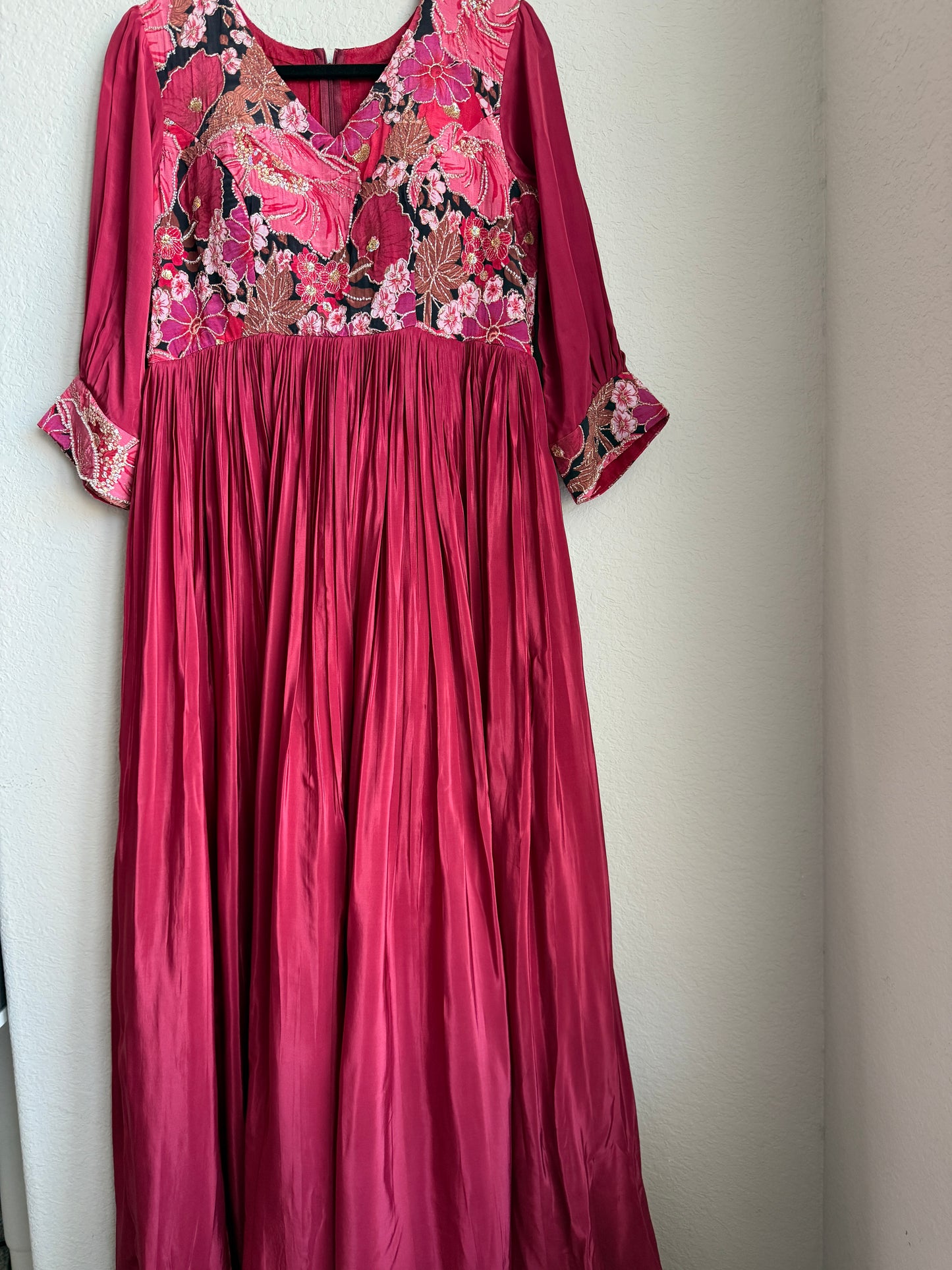 Maroon shade crape long anarkali dress