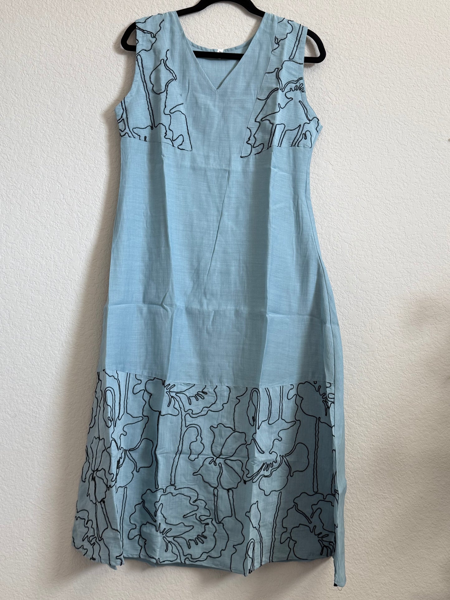 Powder Blue Mul Chanderi Sleeveless A-line Dress