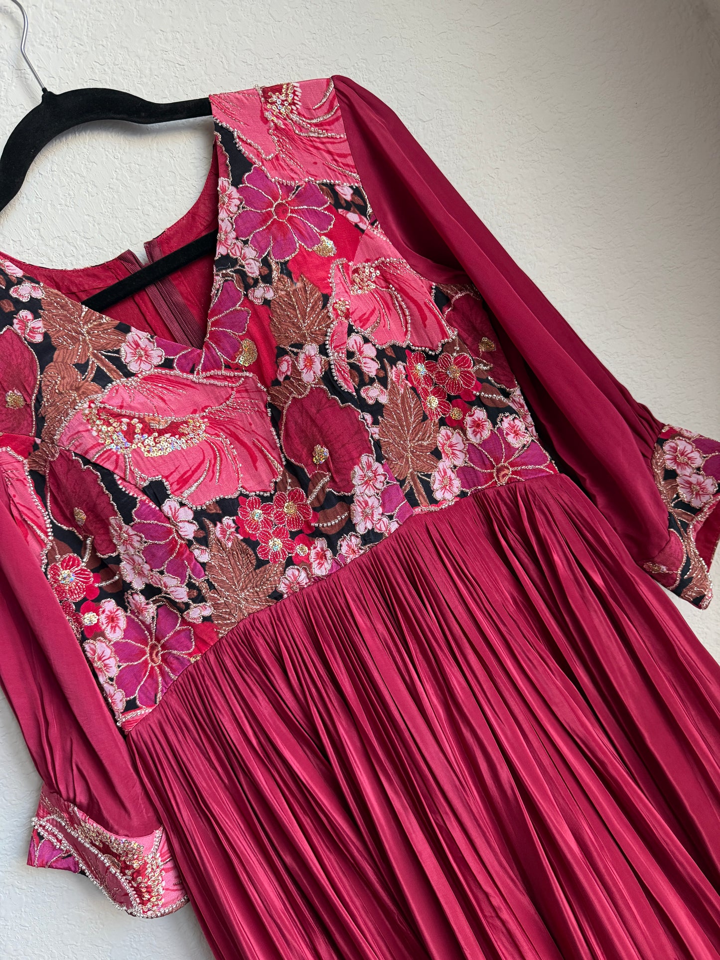 Maroon shade crape long anarkali dress