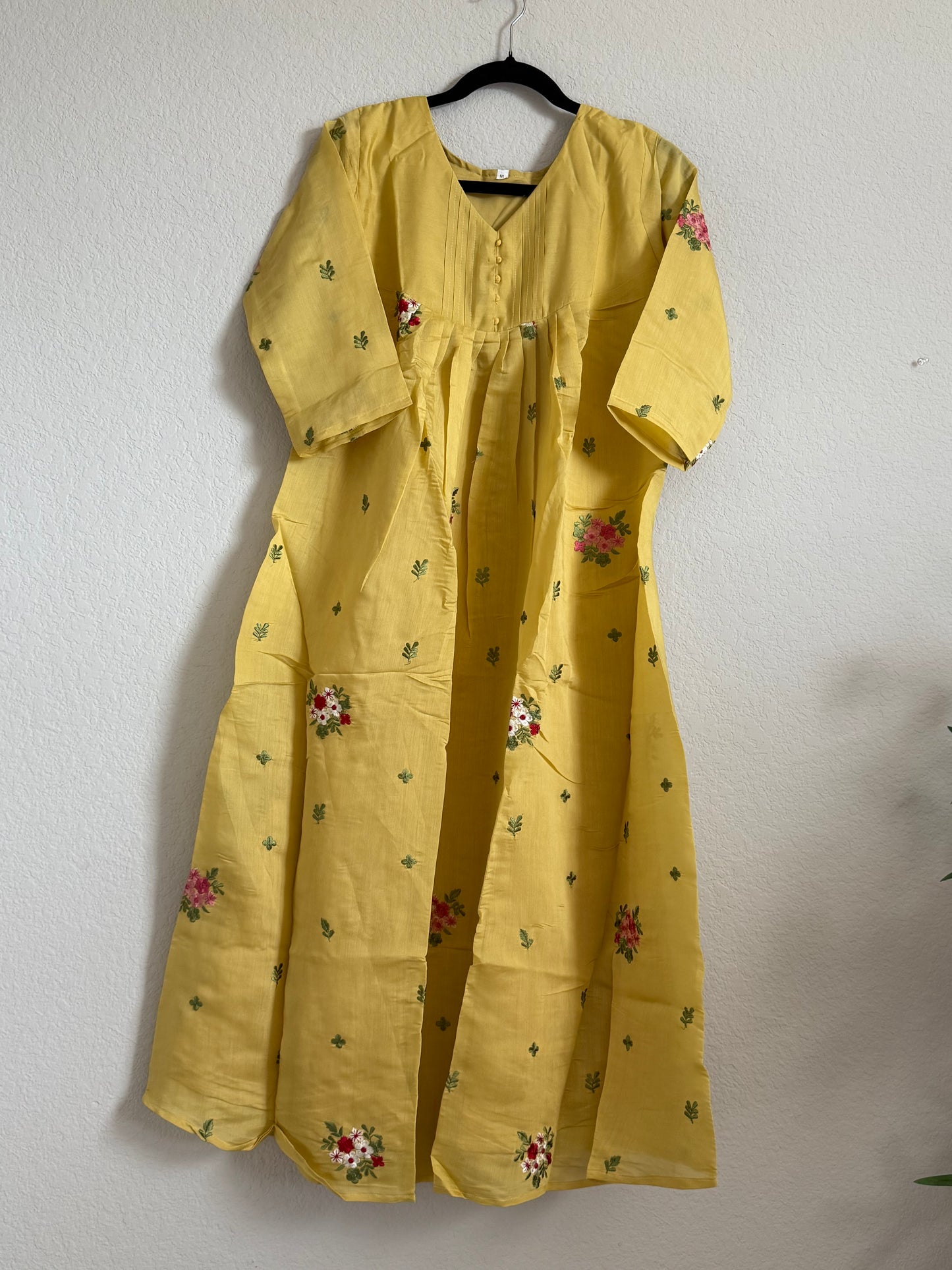 Mehendi Yellow Mul Chanderi A-line Kurti