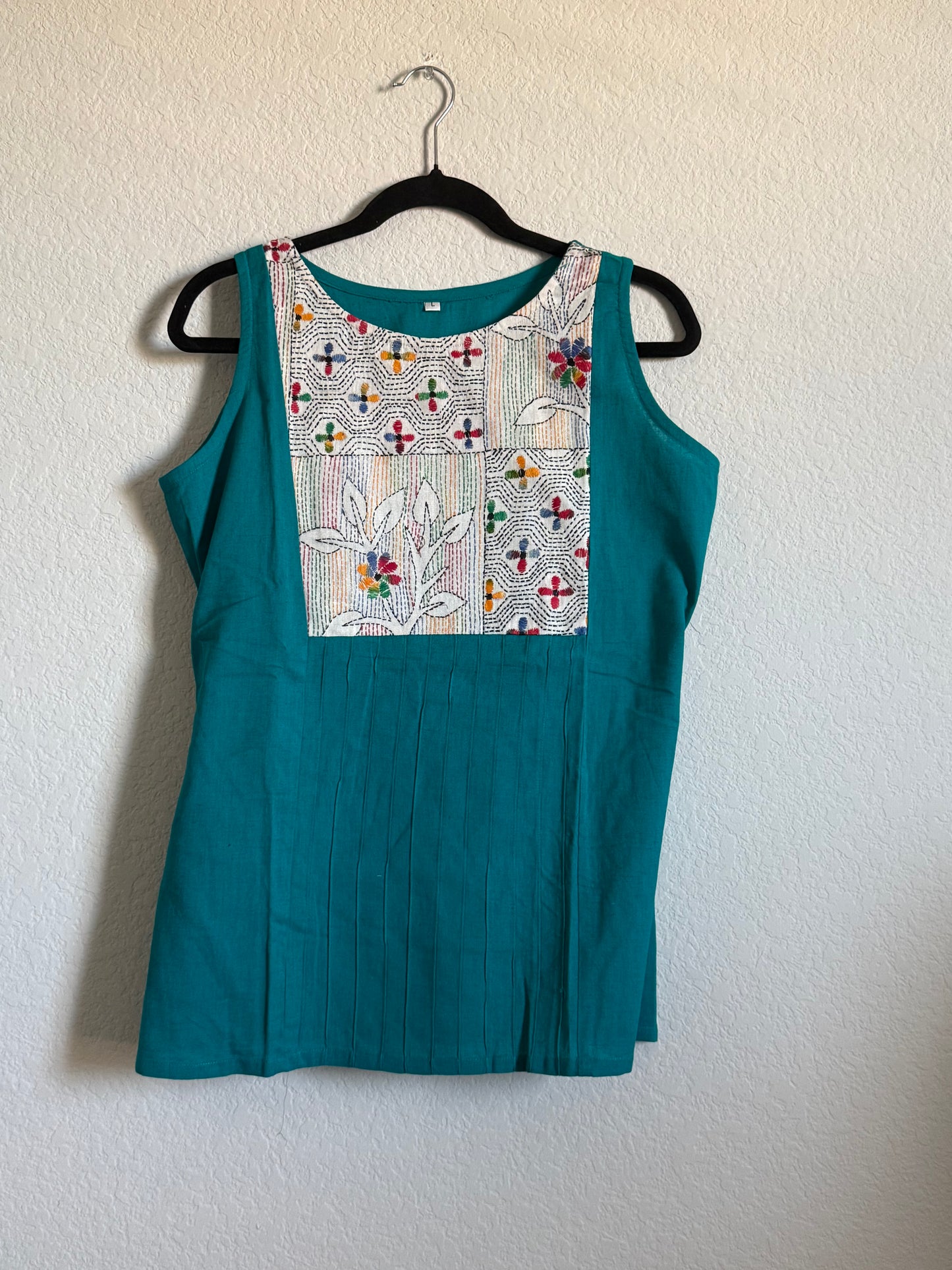 Blue Cotton Sleeveless Short Top - Design 2
