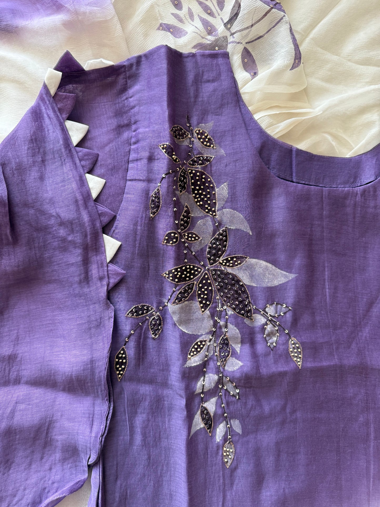 Pure mul chanderi handwork aline suit