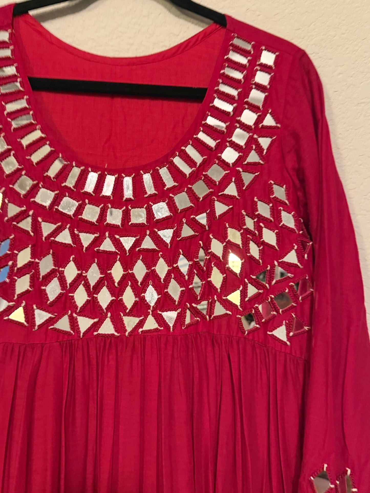 Pink Handwork Mirror Work Heavy Flared Anarkali Long Dress