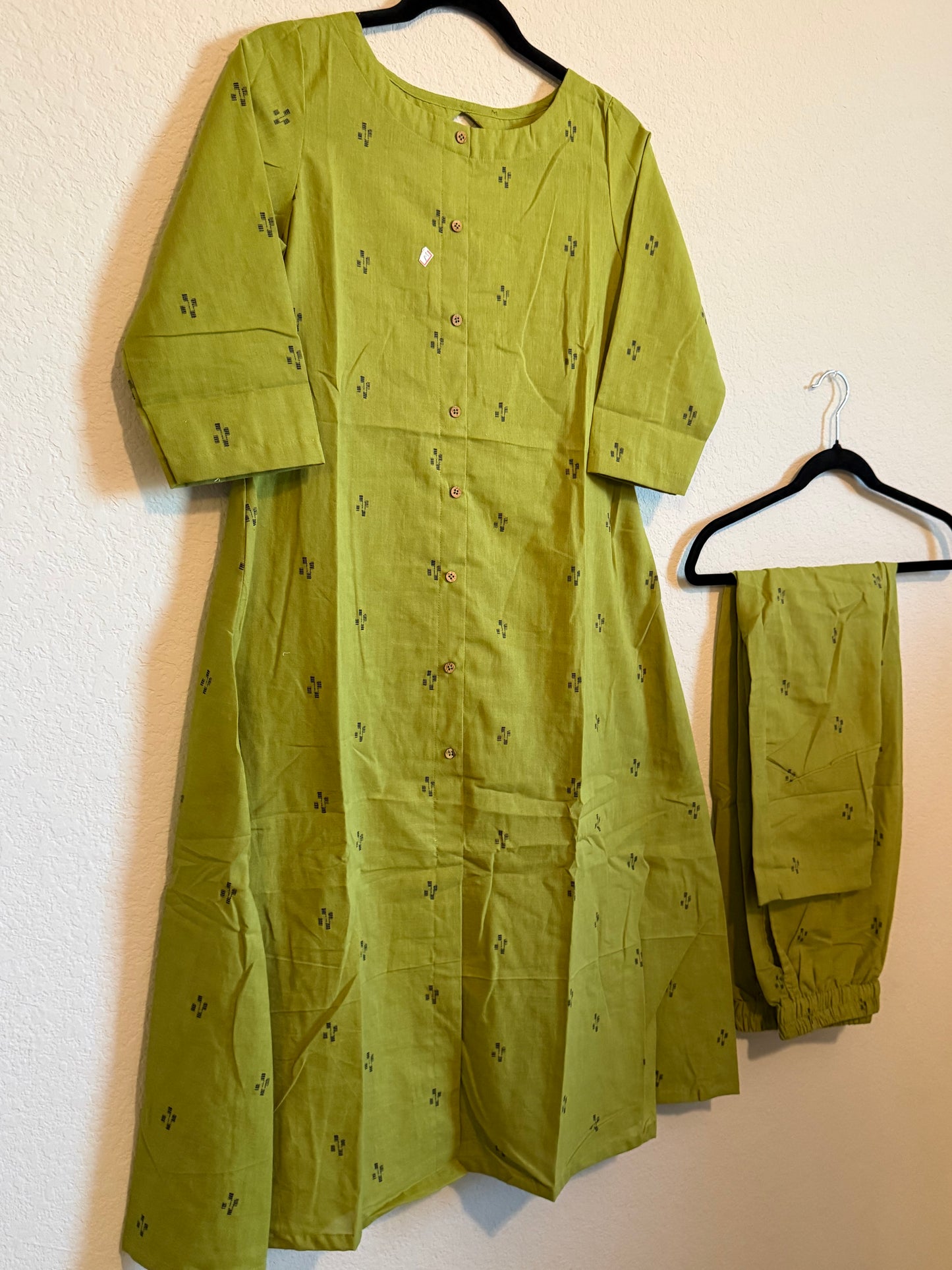 Green Cotton A-line Customized Coord Set