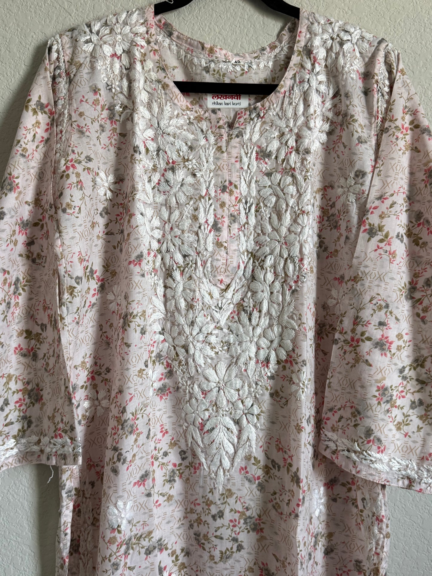 Pinkish Red Floral Printed Cotton Chikankari Coord Set - Top with Palazzo