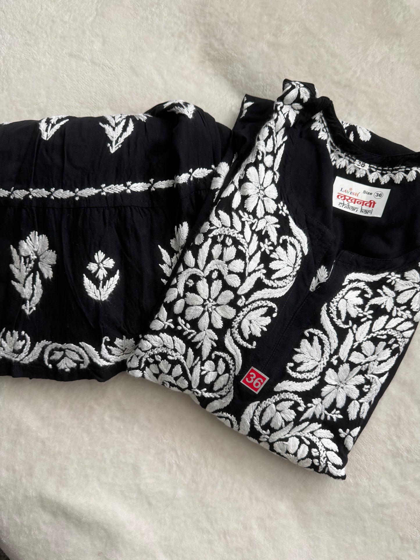 Black Rayon Chikankari Gharara Set - Top with Gharara Pant